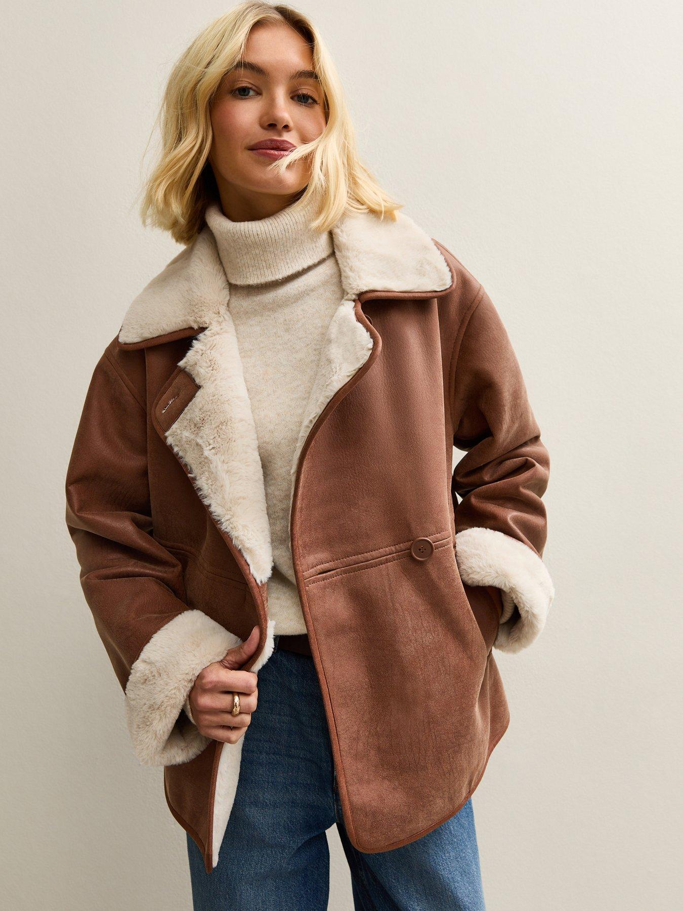 new-look-contrast-trim-bonded-jacket-brown
