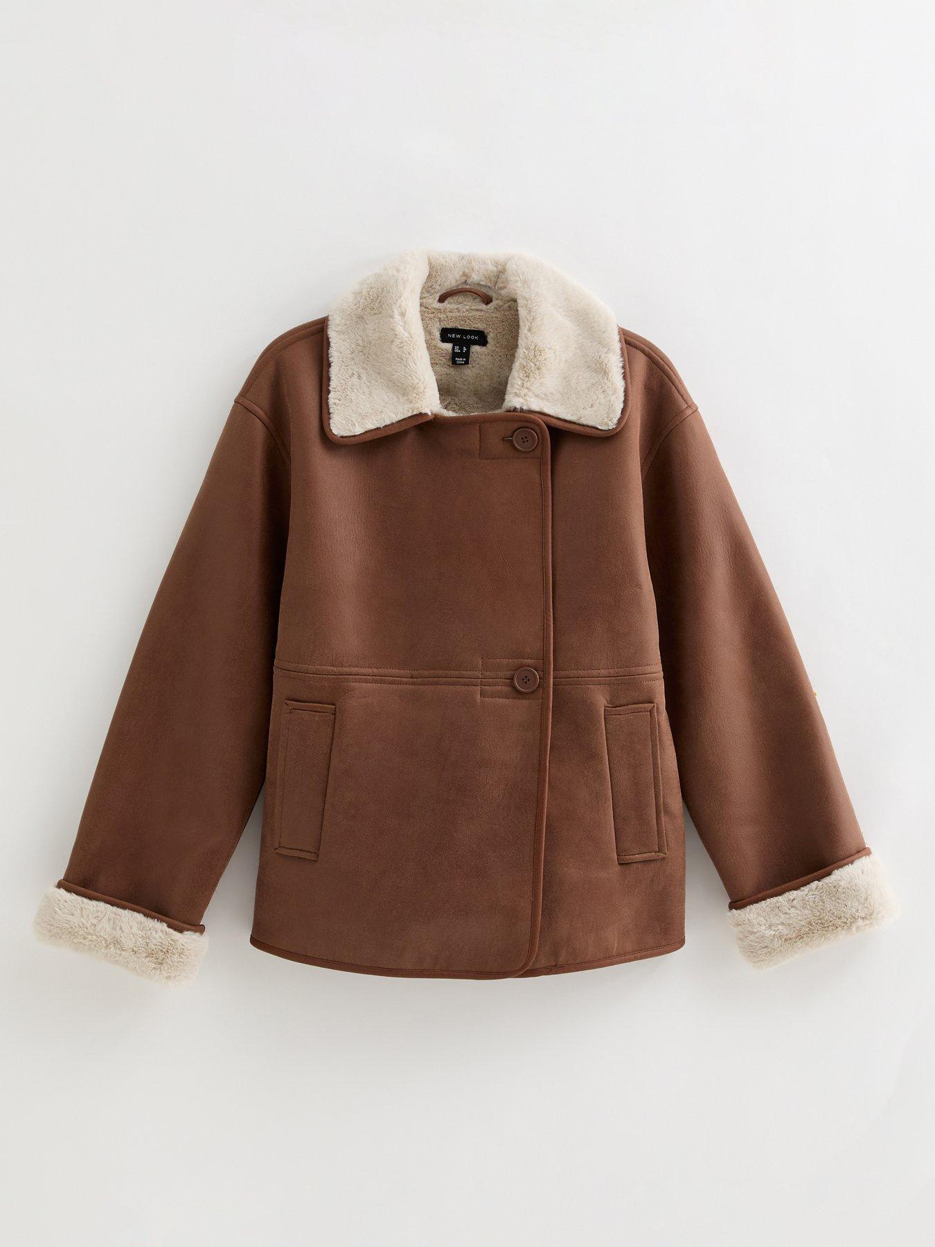 Image 5 of 6 of New Look Contrast Trim Bonded Jacket - Brown