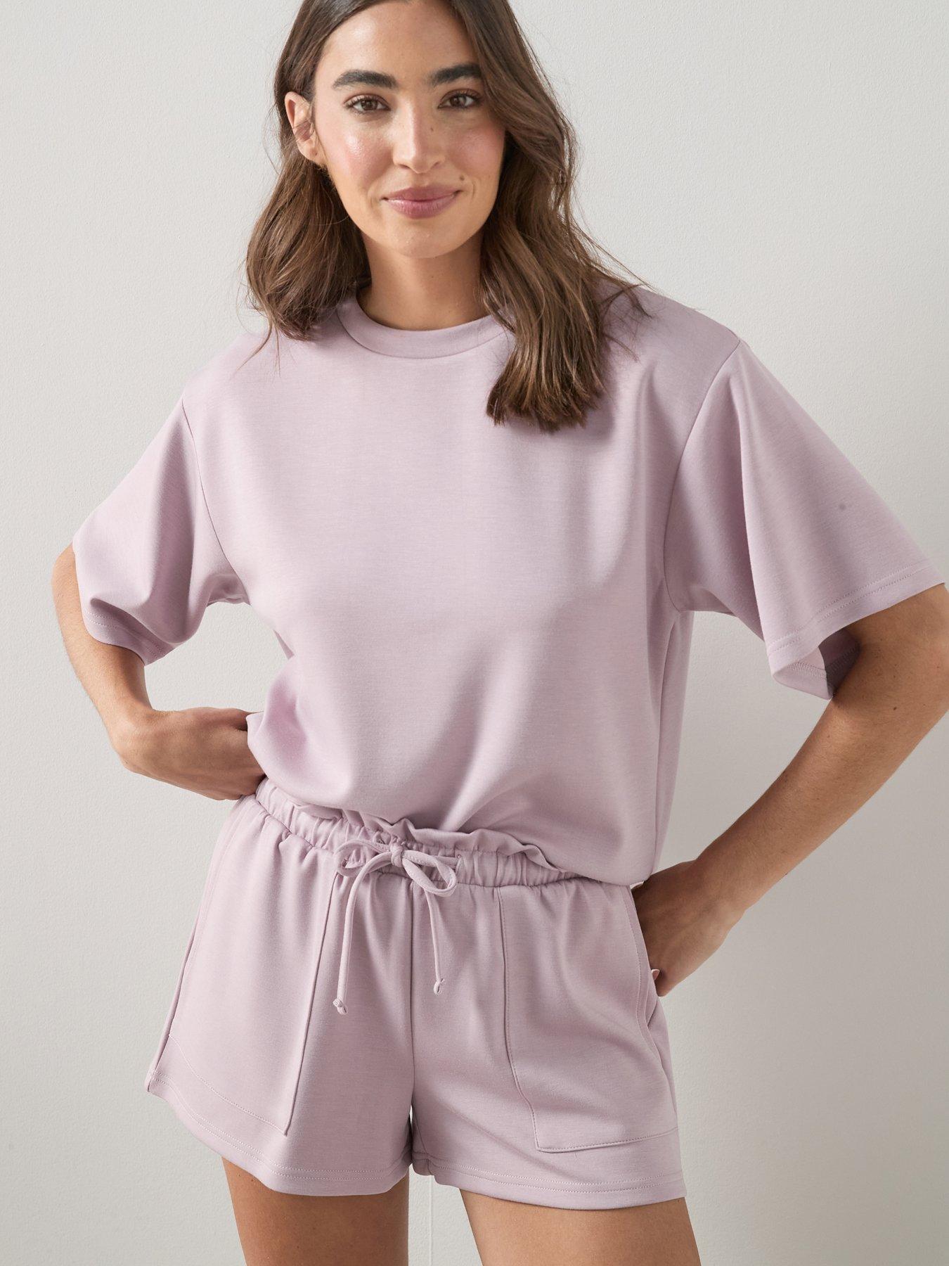 Image 1 of 7 of The Very Collection Scuba Short Sleeve Top And Short Pyjama Set - Purple