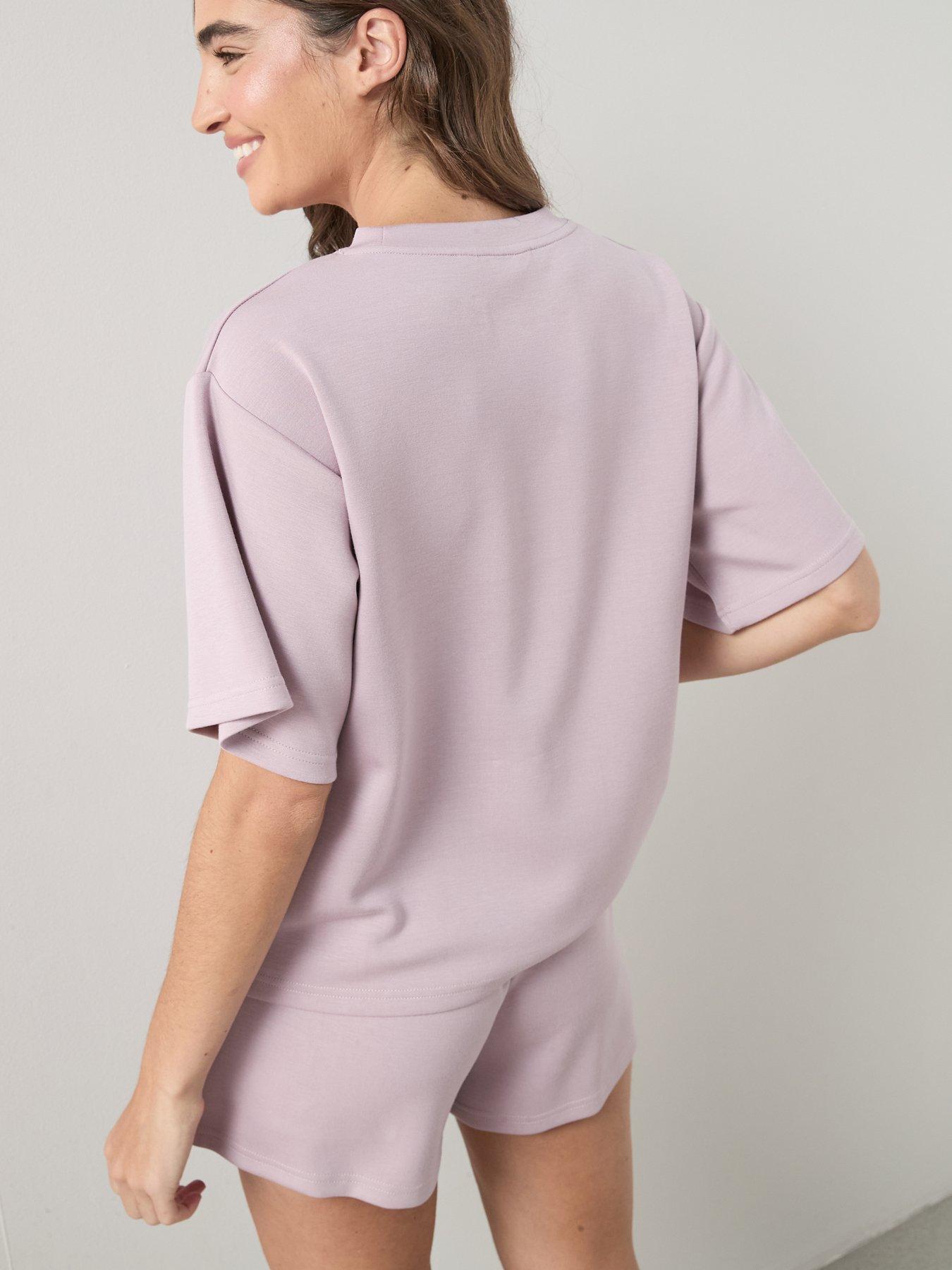 Image 2 of 7 of The Very Collection Scuba Short Sleeve Top And Short Pyjama Set - Purple