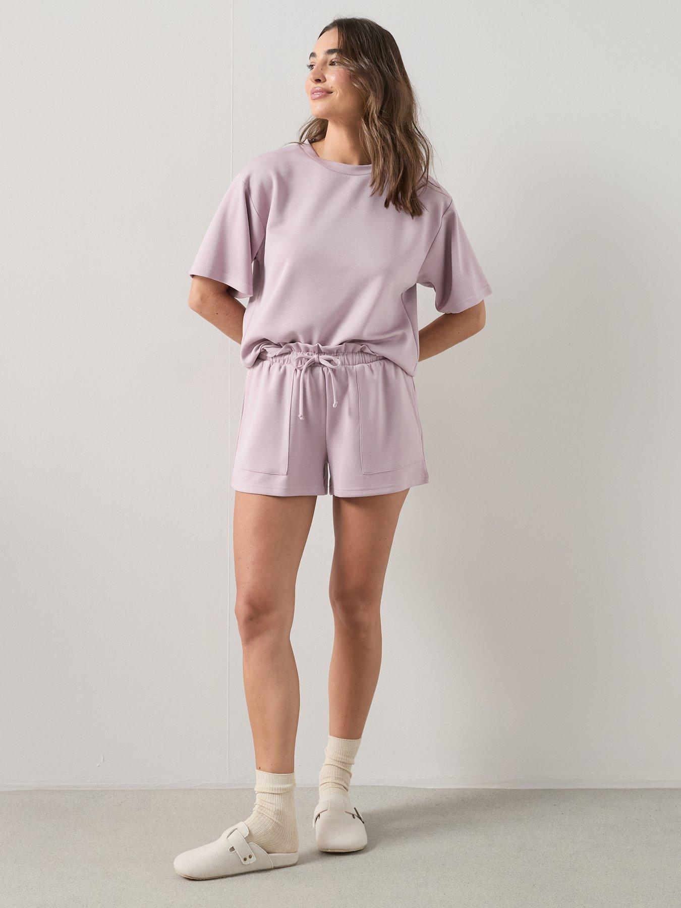 Image 3 of 7 of The Very Collection Scuba Short Sleeve Top And Short Pyjama Set - Purple