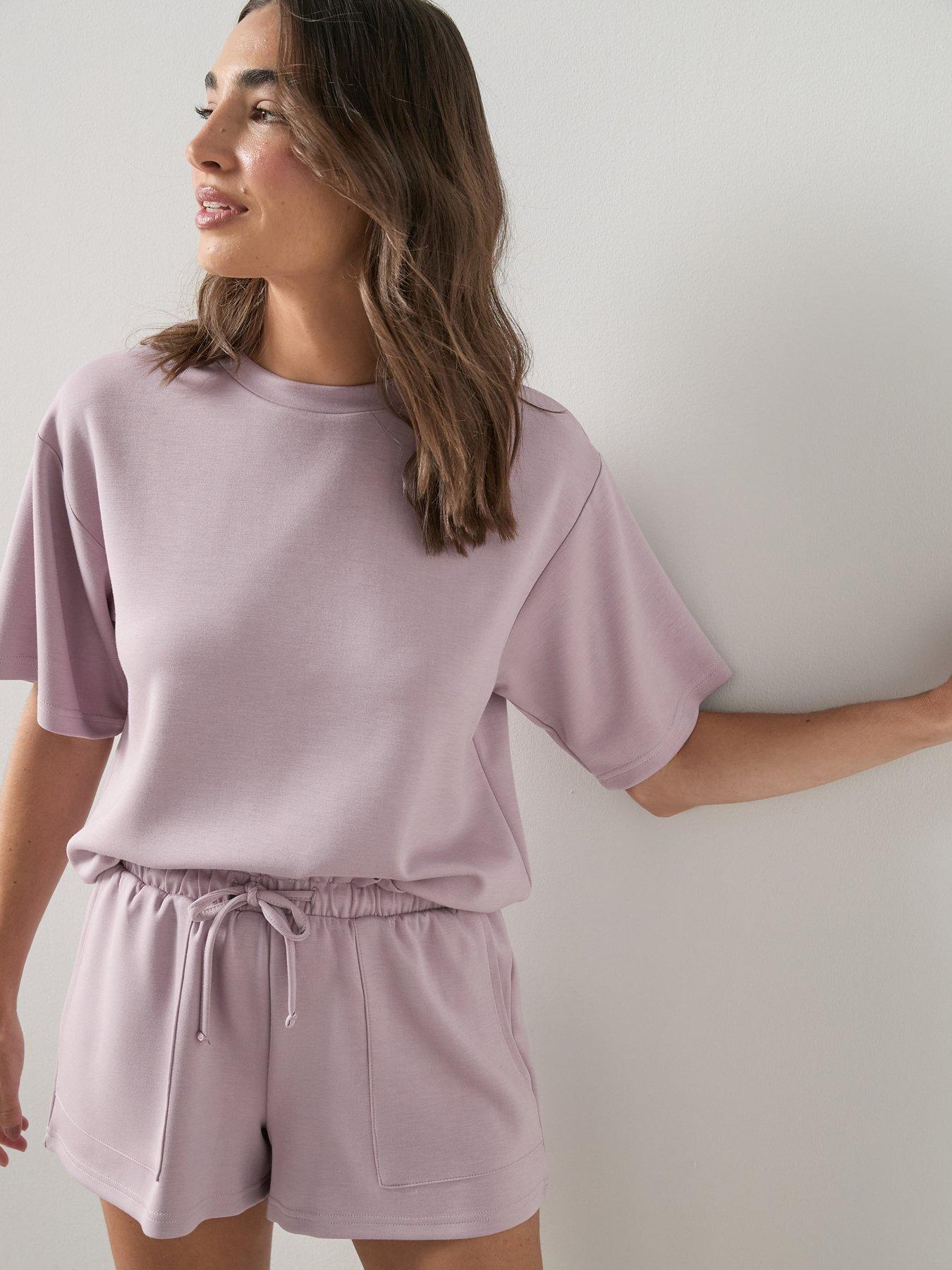 Image 4 of 7 of The Very Collection Scuba Short Sleeve Top And Short Pyjama Set - Purple