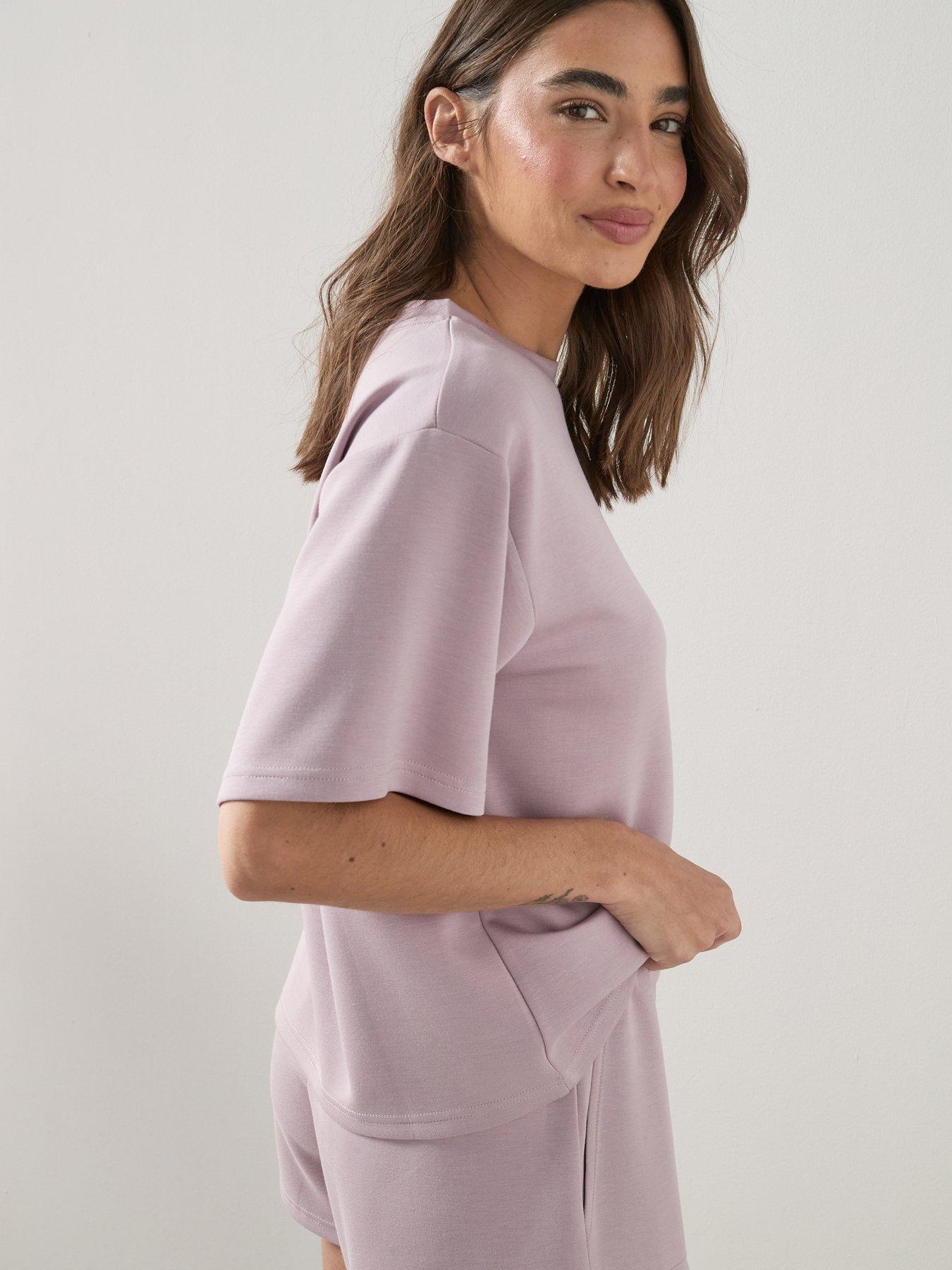 Image 6 of 7 of The Very Collection Scuba Short Sleeve Top And Short Pyjama Set - Purple