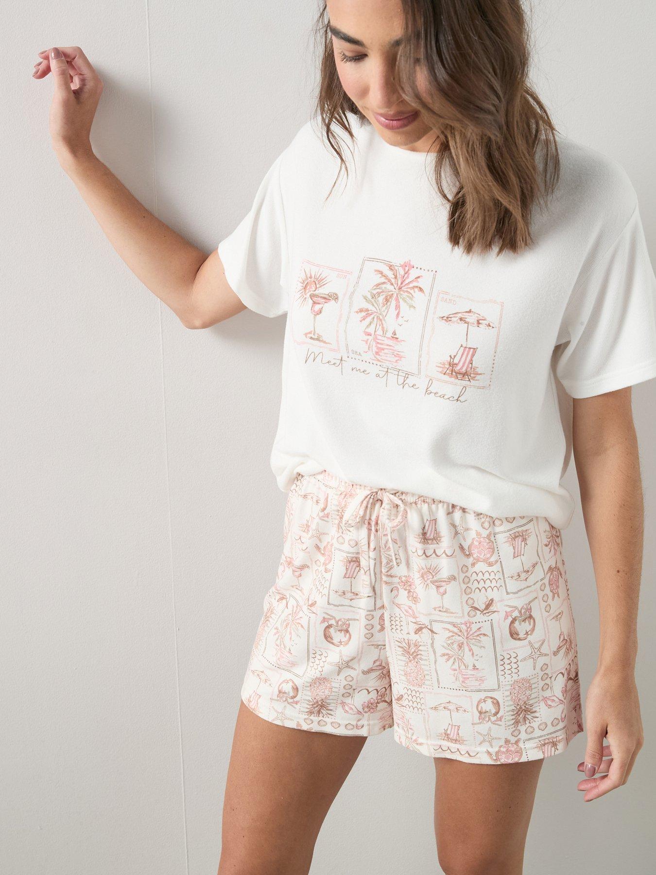The Very Collection Soft Touch Postcard Print T-Shirt And Short Pyjama Set - Multi