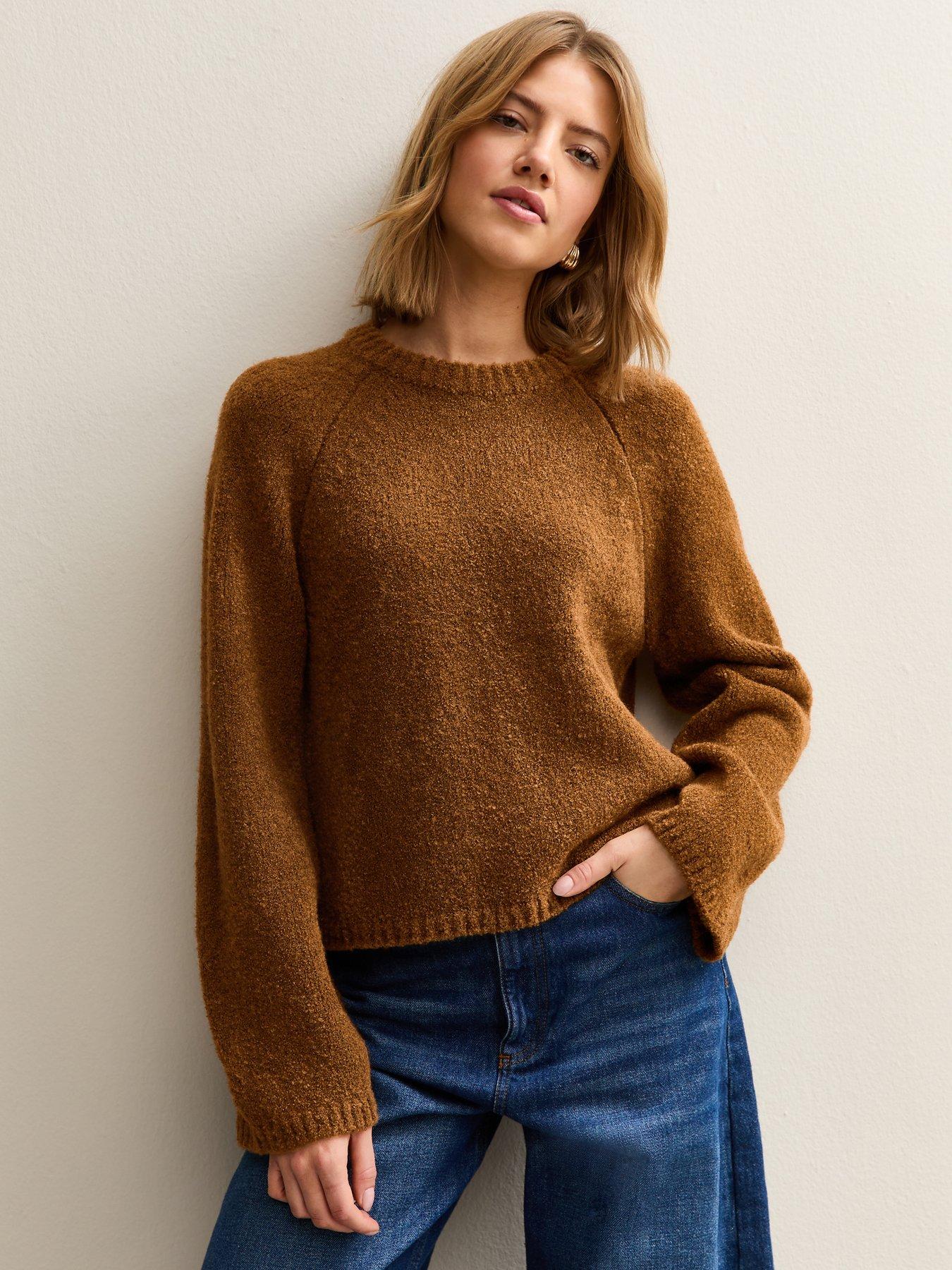 Image 1 of 5 of New Look Wide Sleeve Raglan Jumper - Brown