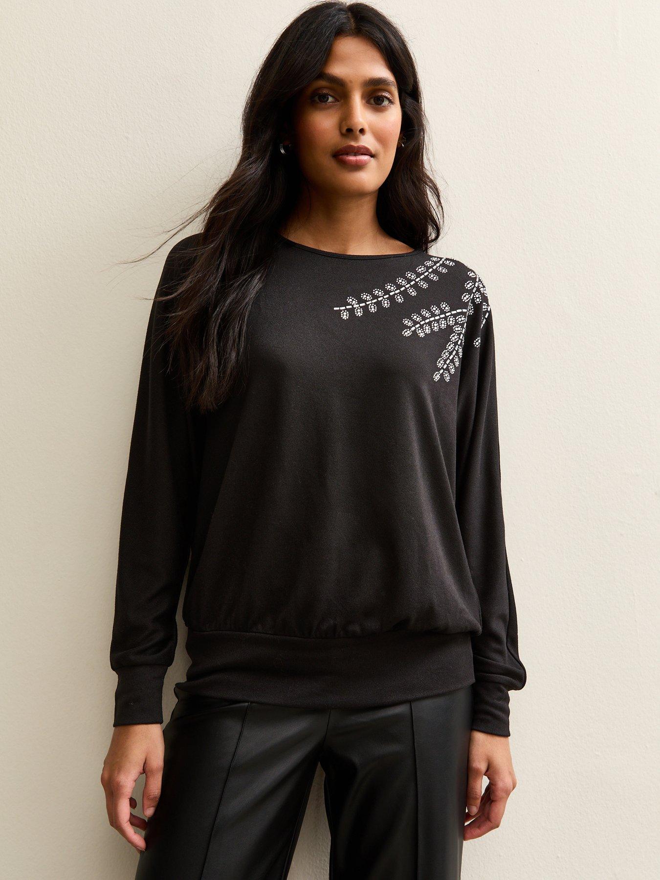 New Look Black Soft Touch Embellished Batwing Sleeve Top