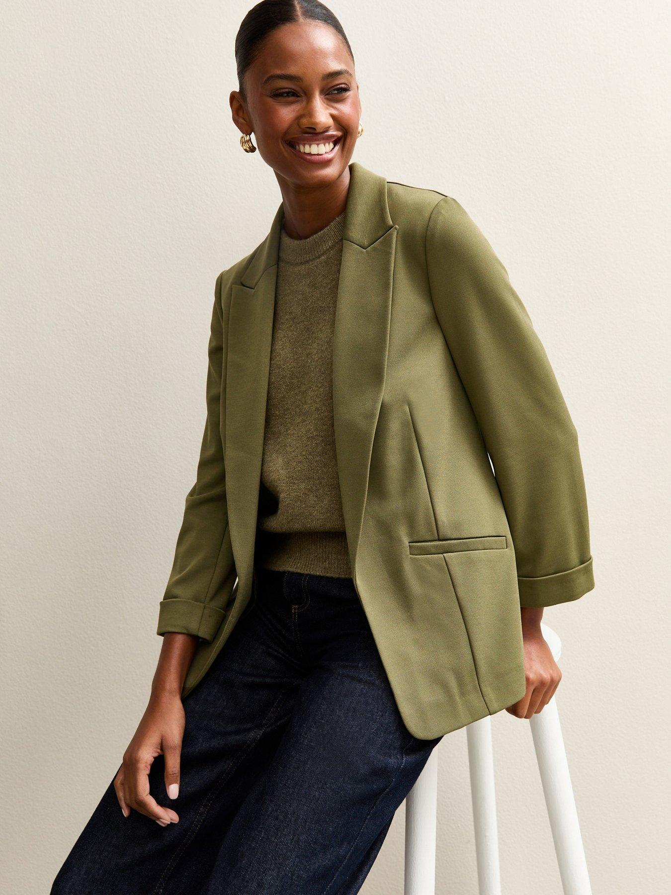 new-look-dark-khaki-ponte-jersey-blazer