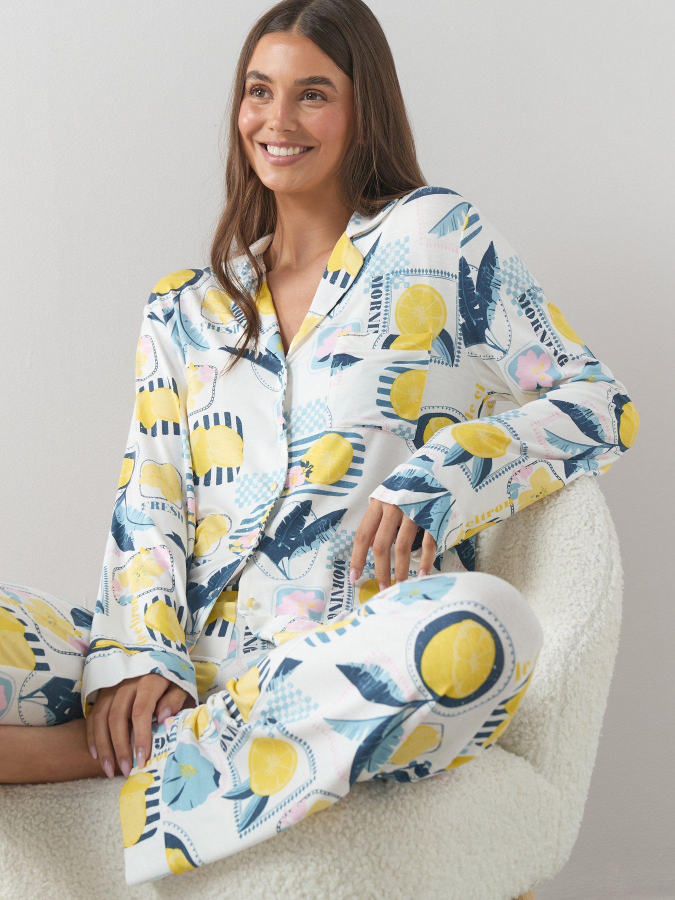 Image 1 of 6 of The Very Collection Aop Print Jersey Revere Pyjama Set - Multi