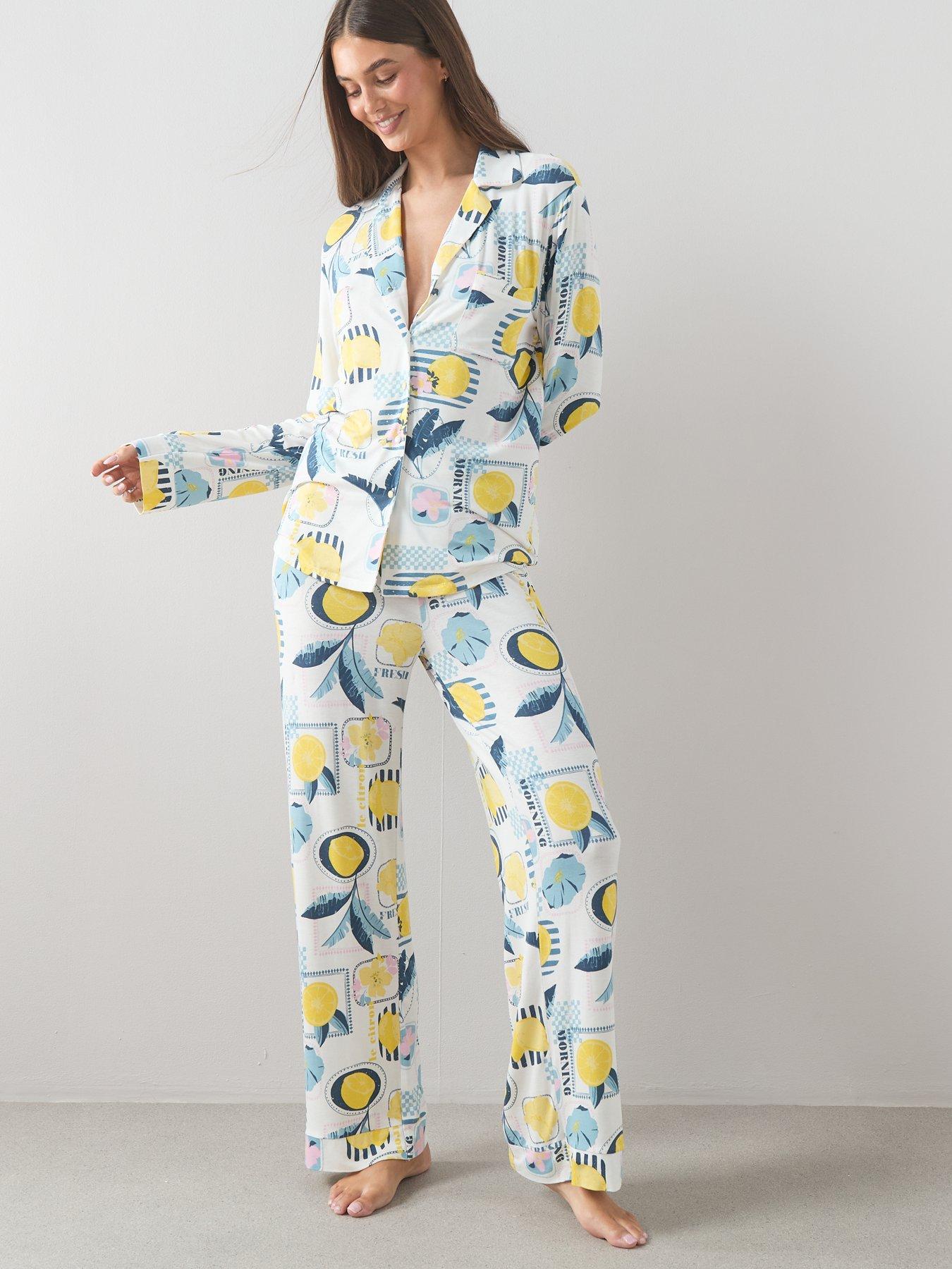 Image 3 of 6 of The Very Collection Aop Print Jersey Revere Pyjama Set - Multi