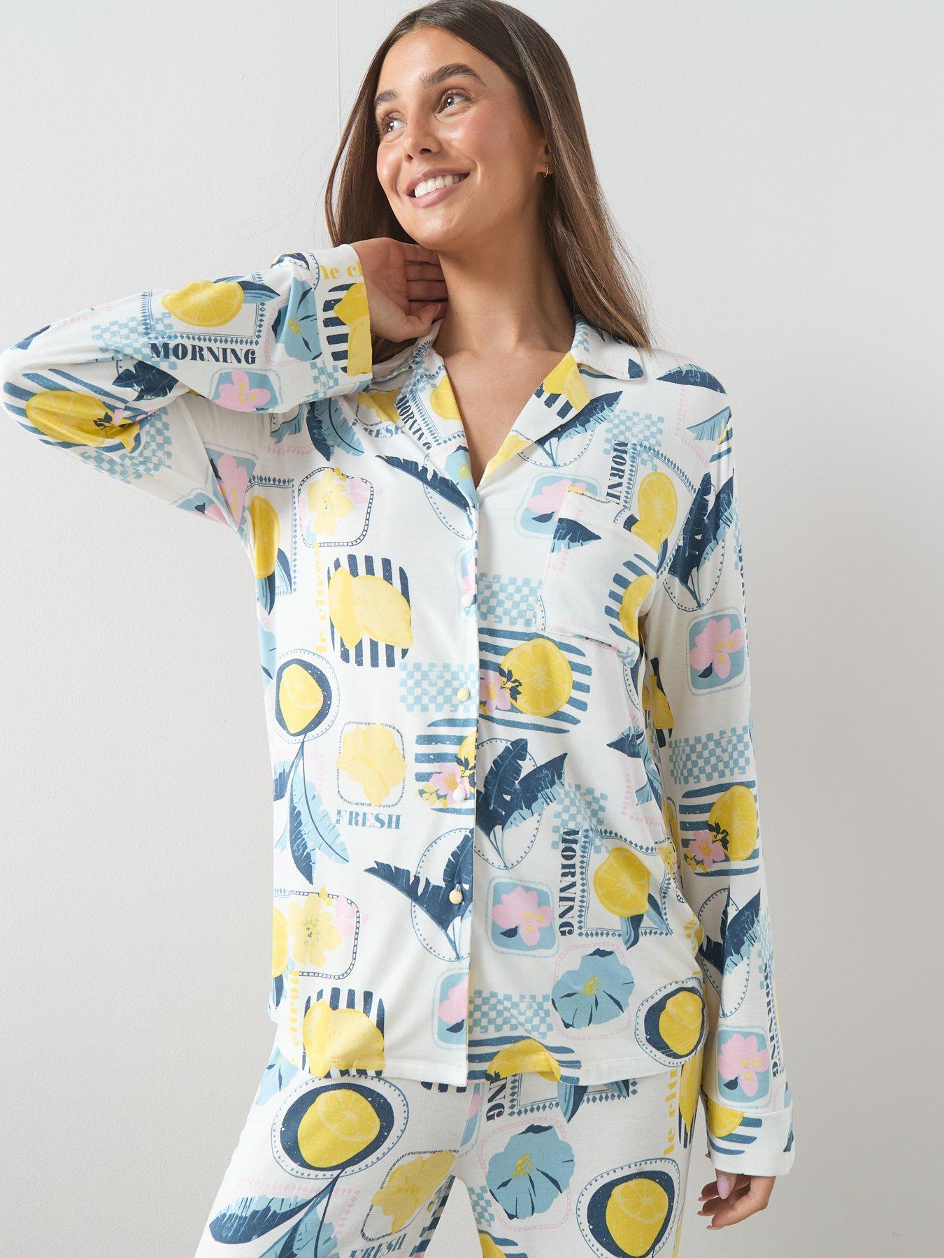 Image 4 of 6 of The Very Collection Aop Print Jersey Revere Pyjama Set - Multi
