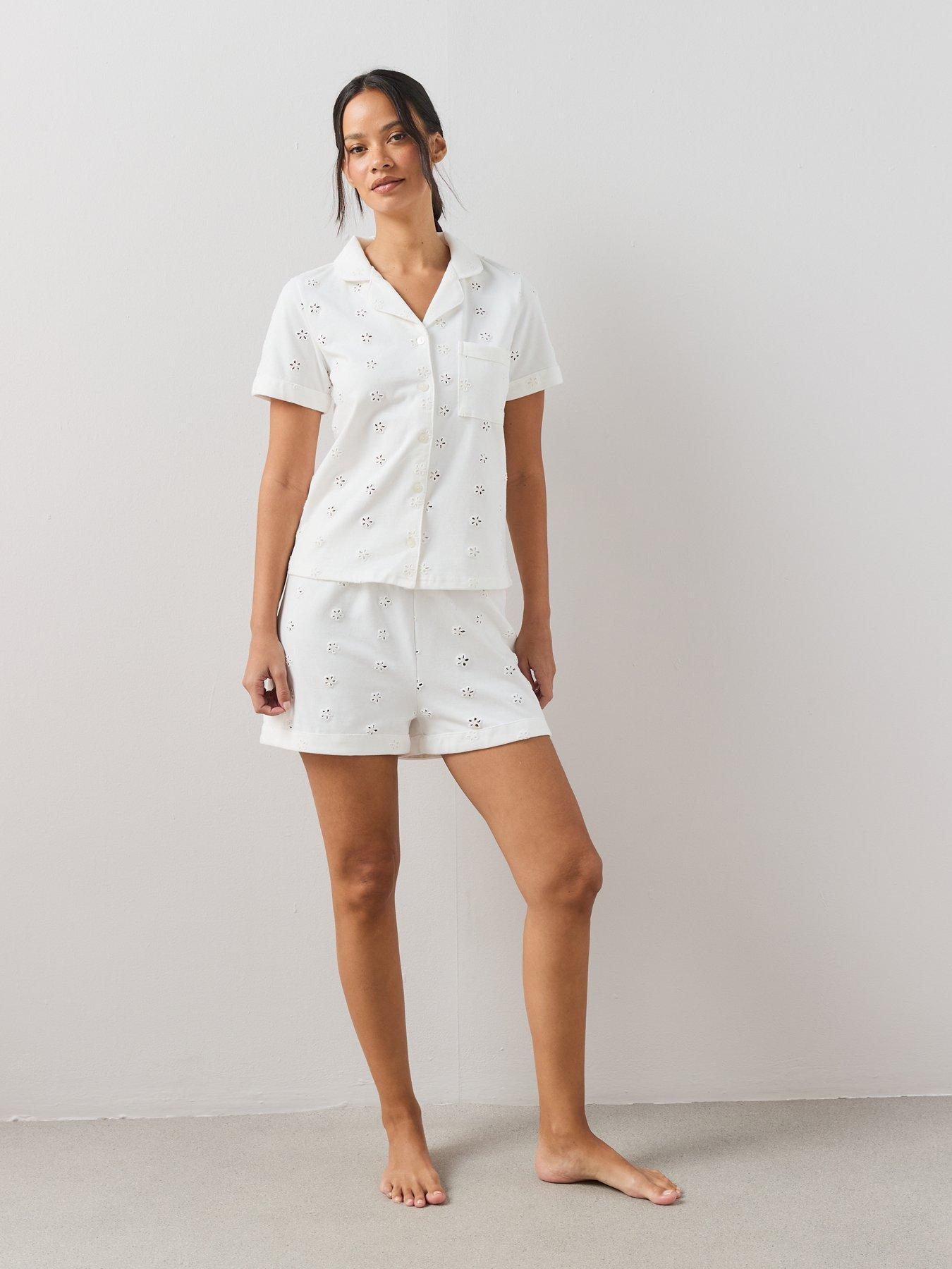 Image 3 of 7 of The Very Collection Cotton Rich Broderie Pyjama Set - White