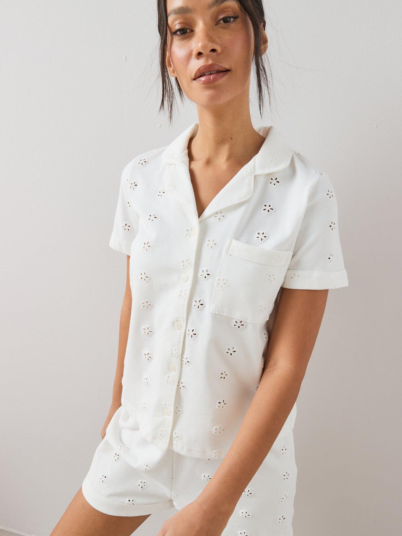 Image 4 of 7 of The Very Collection Cotton Rich Broderie Pyjama Set - White