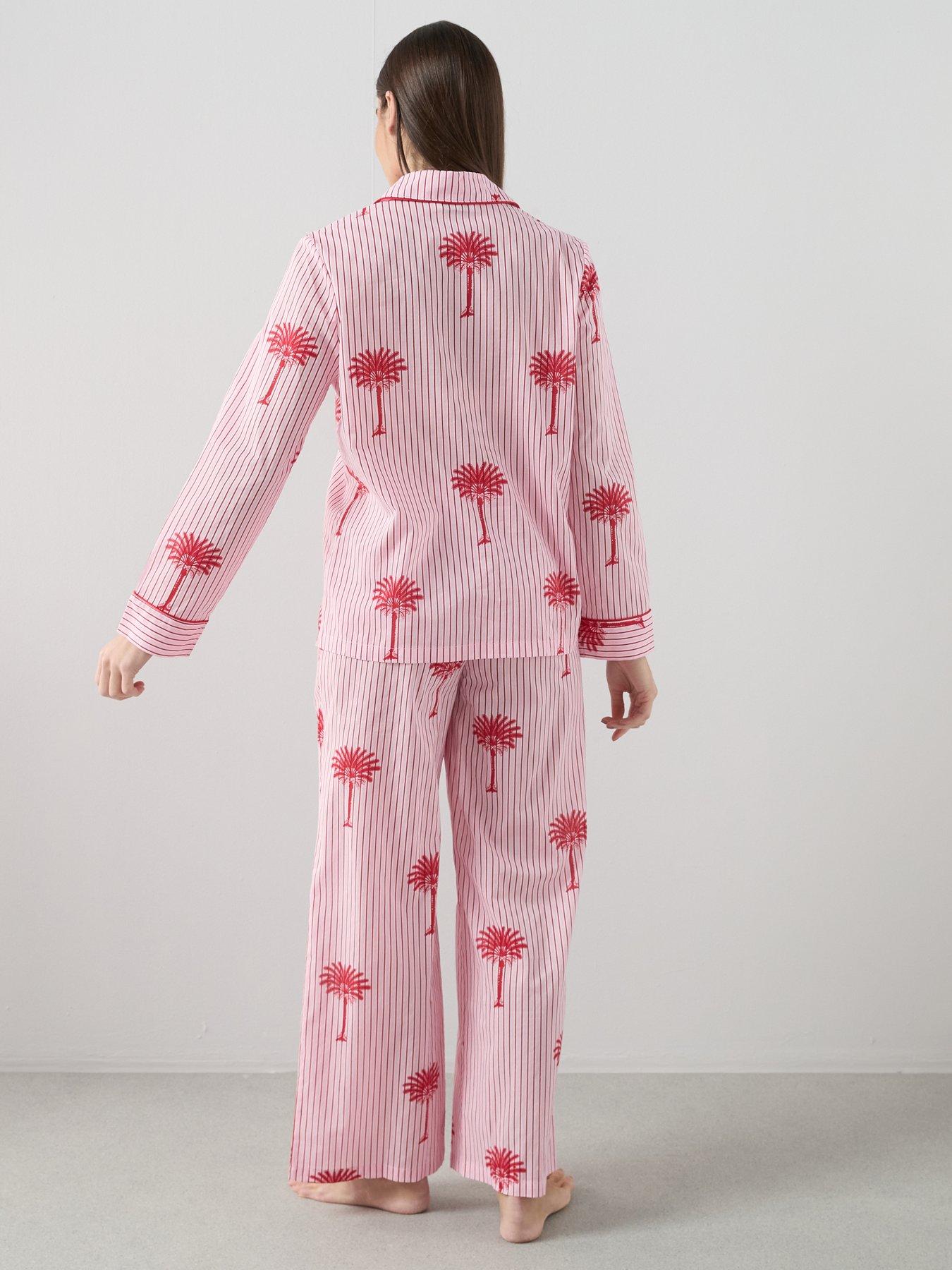 Image 2 of 6 of The Very Collection Stripe Palm Print Woven Revere Pyjama Set