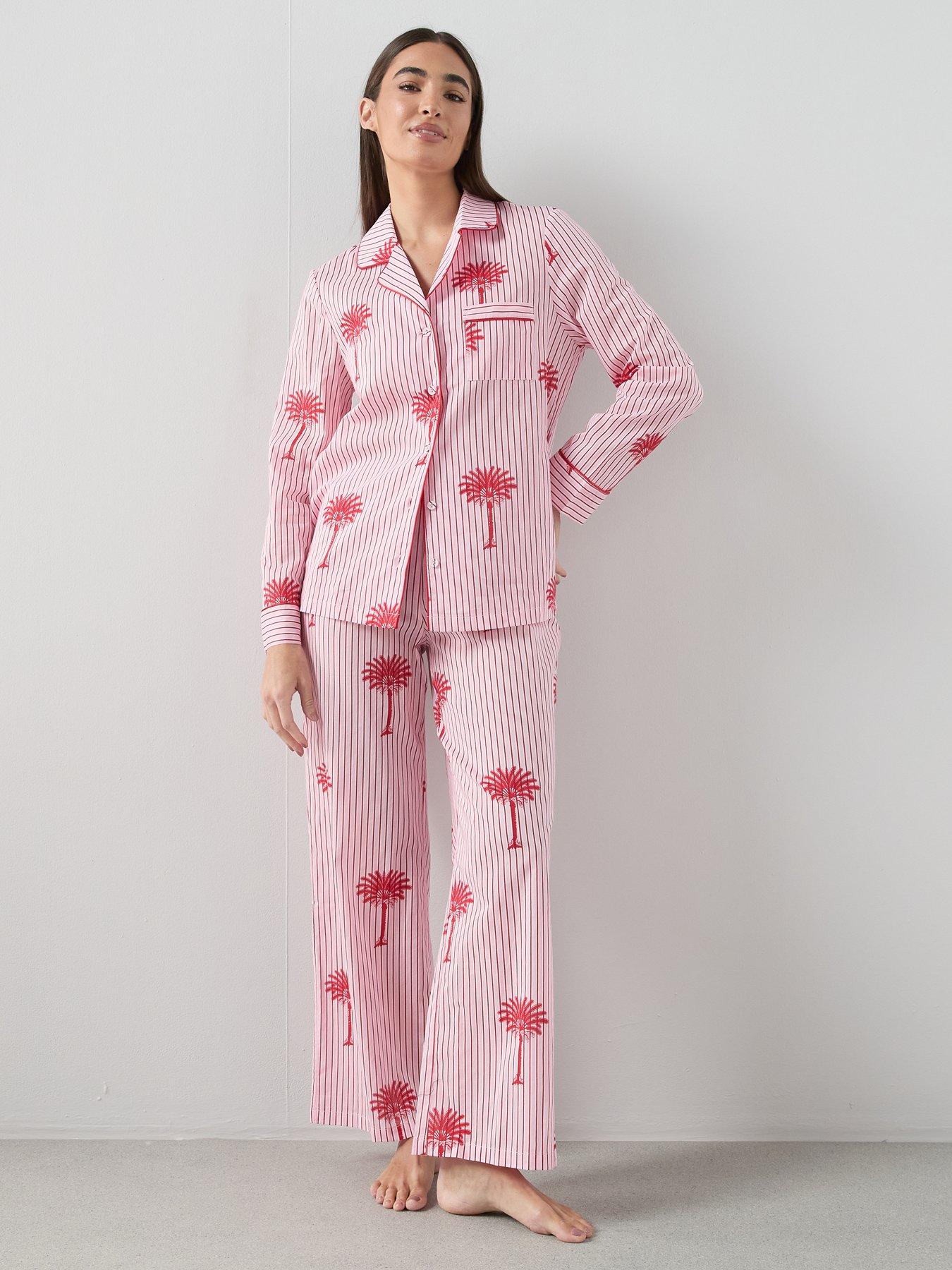 Image 3 of 6 of The Very Collection Stripe Palm Print Woven Revere Pyjama Set