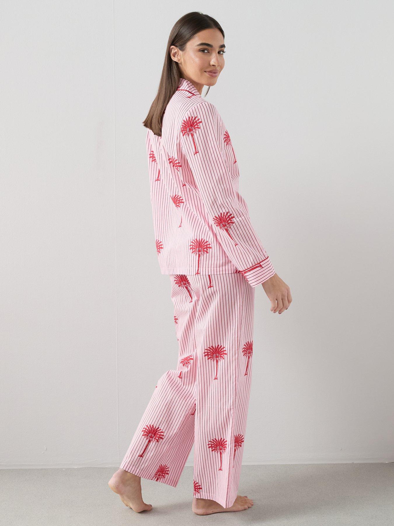 Image 5 of 6 of The Very Collection Stripe Palm Print Woven Revere Pyjama Set