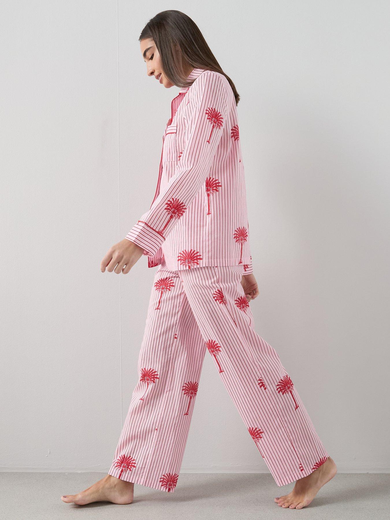 Image 6 of 6 of The Very Collection Stripe Palm Print Woven Revere Pyjama Set