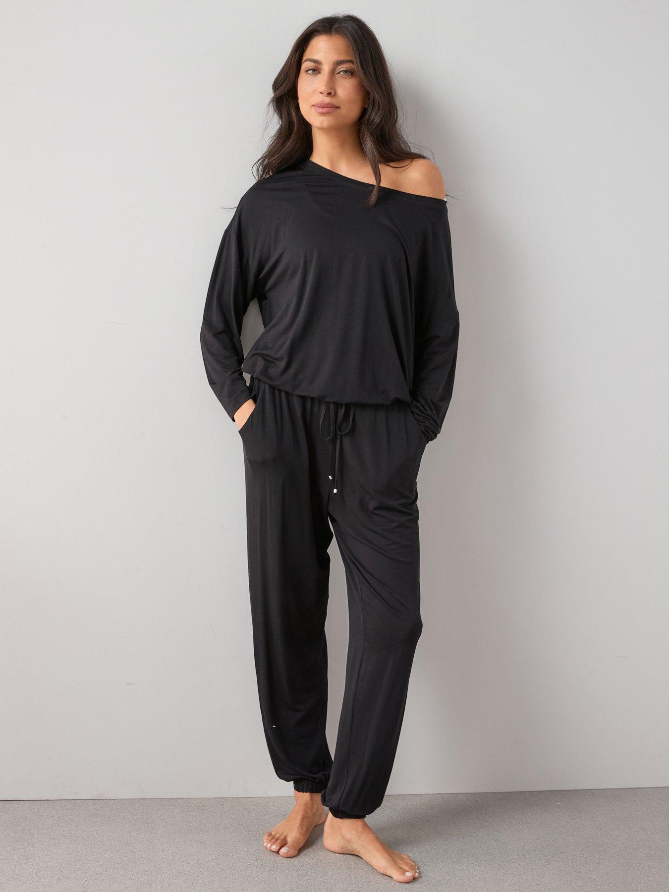 The Very Collection Slouchy Tie Front Top And Jogger Pyjama Set - Black