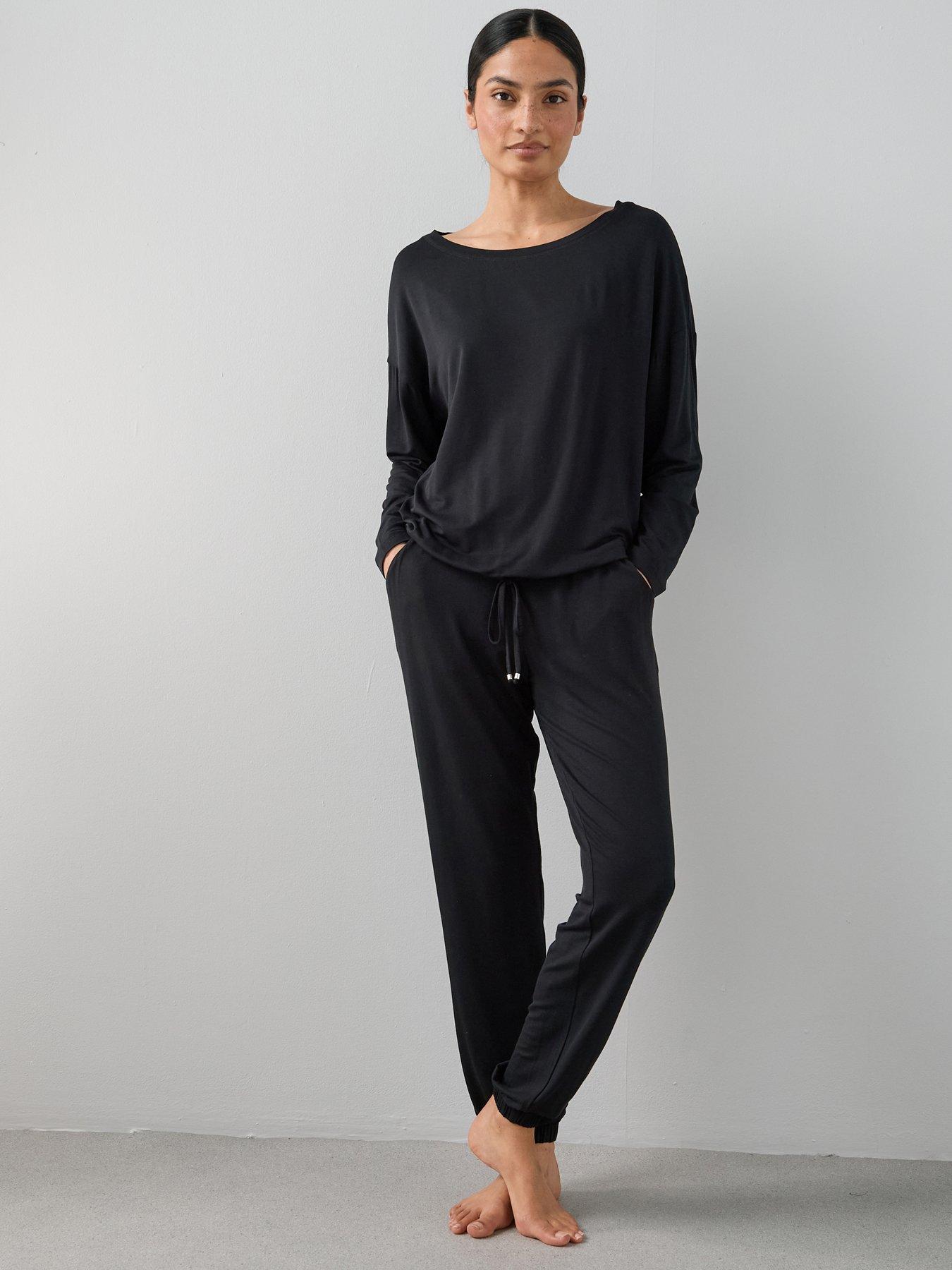 Image 1 of 7 of The Very Collection Womens Off-The-Shoulder Slouchy Pyjama Set - Black