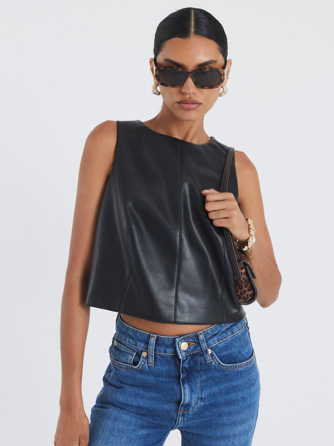 river-island-sleeveless-shell-faux-leather-top-black