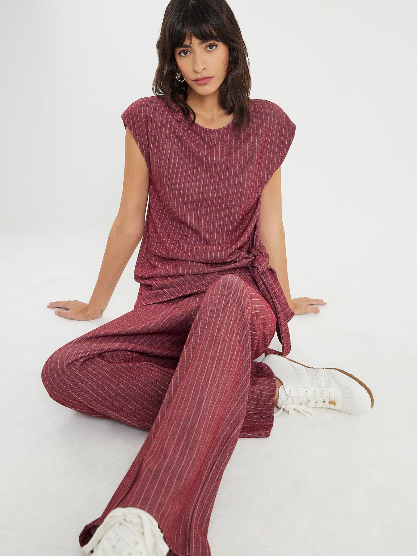Image 1 of 4 of River Island Drawstring Pinstripe Trouser - Red