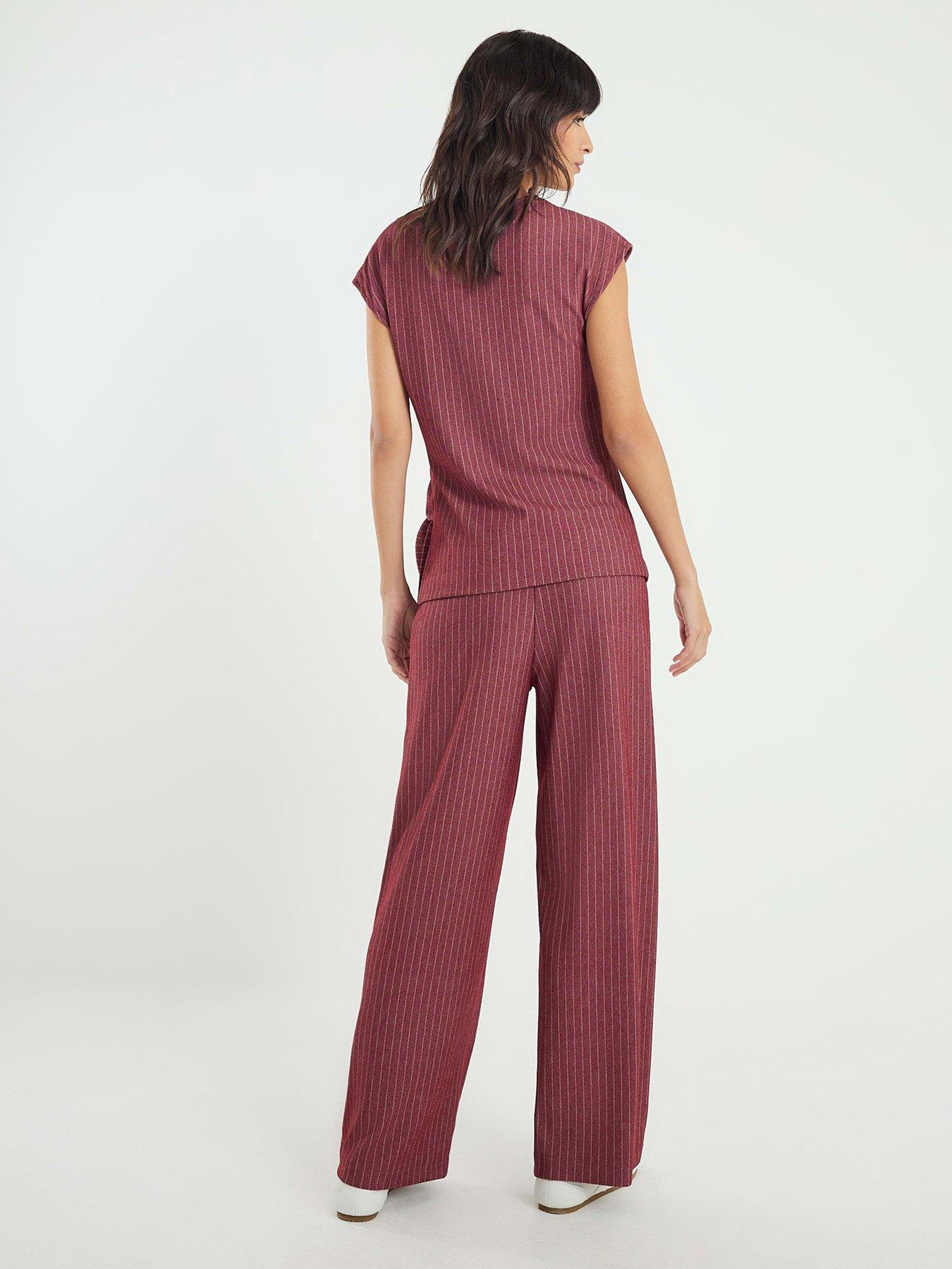 Image 2 of 4 of River Island Drawstring Pinstripe Trouser - Red
