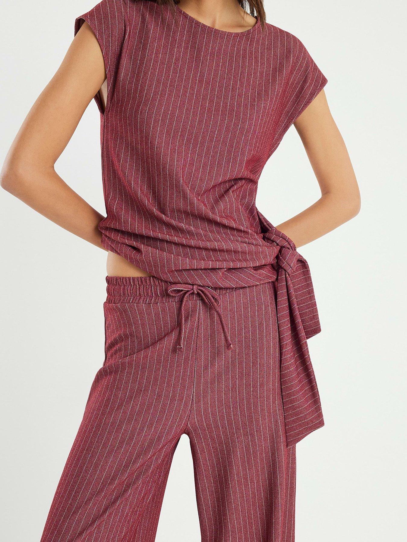 Image 4 of 4 of River Island Drawstring Pinstripe Trouser - Red