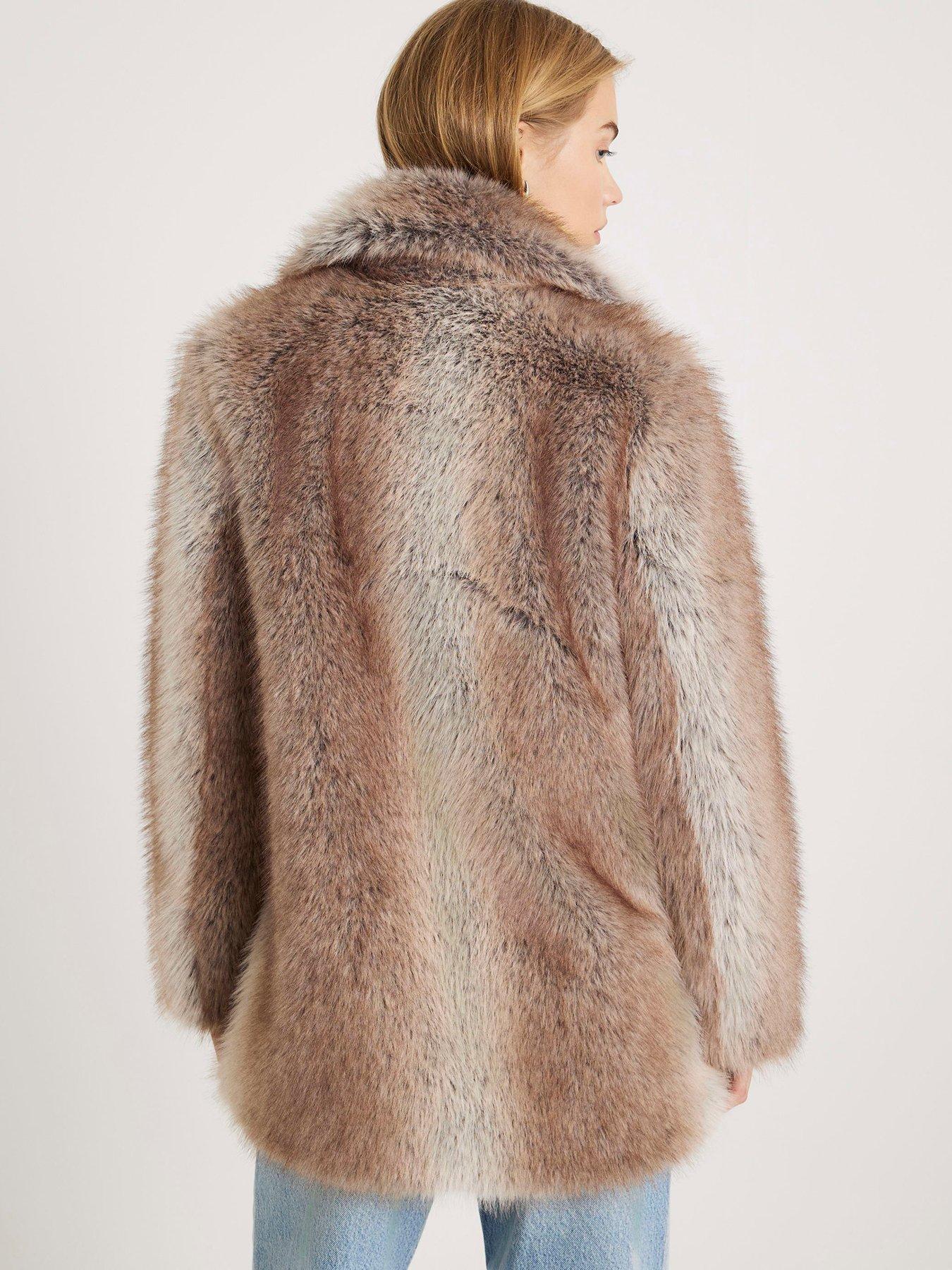 Image 2 of 4 of River Island Mid Length Faux Fur Coat - Brown