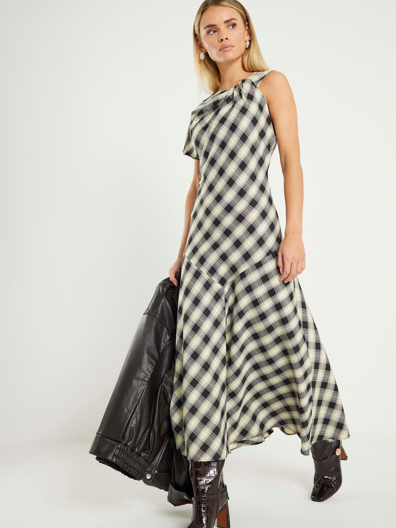 River Island Petite Checked Knot Maxi Dress - Beige