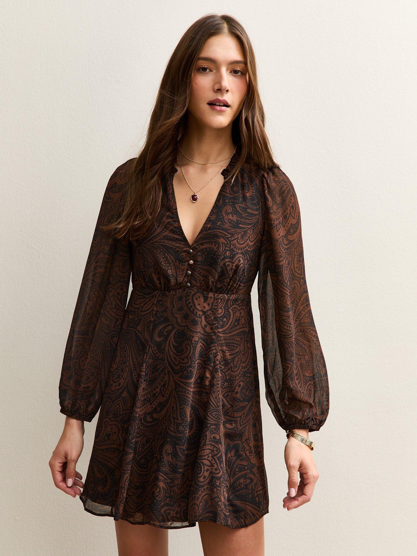 Dresses | Mini (Short) | Brown | 12 | Long Sleeve | Women | Very