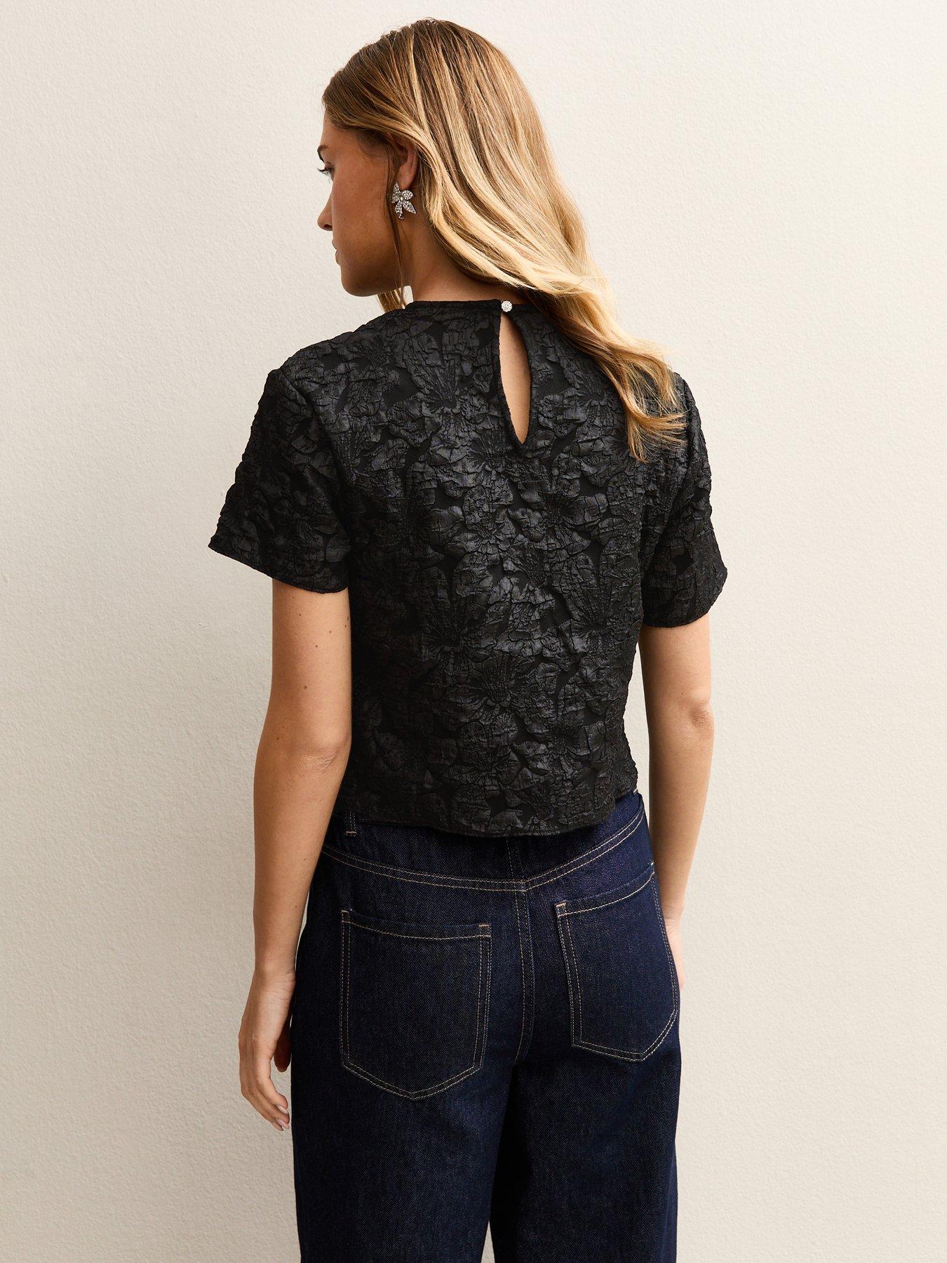 new-look-black-floral-jacquard-short-sleeve-topstillFront