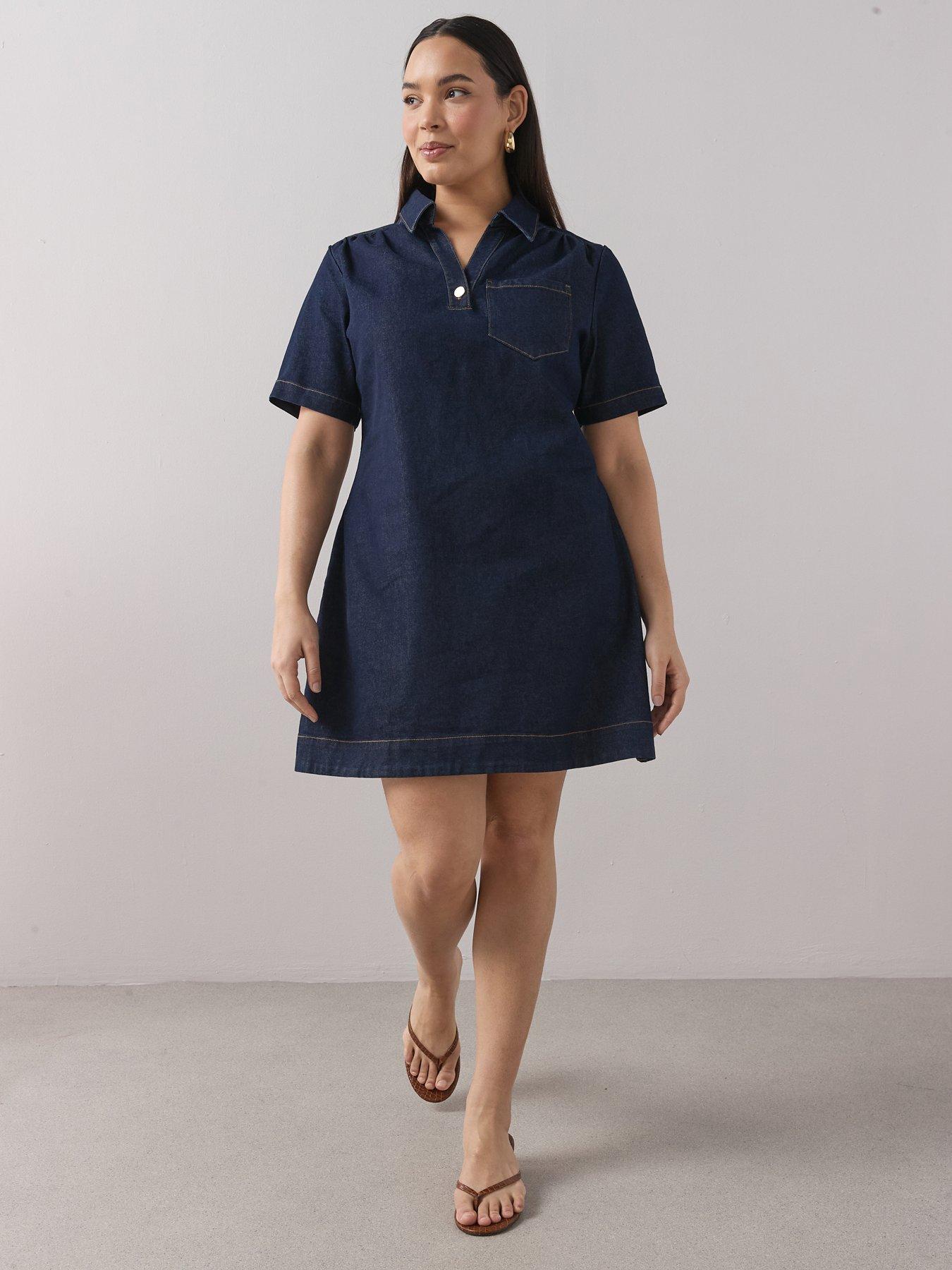 The Very Collection Curve Collared Denim Stretch Shift Dress - Indigo