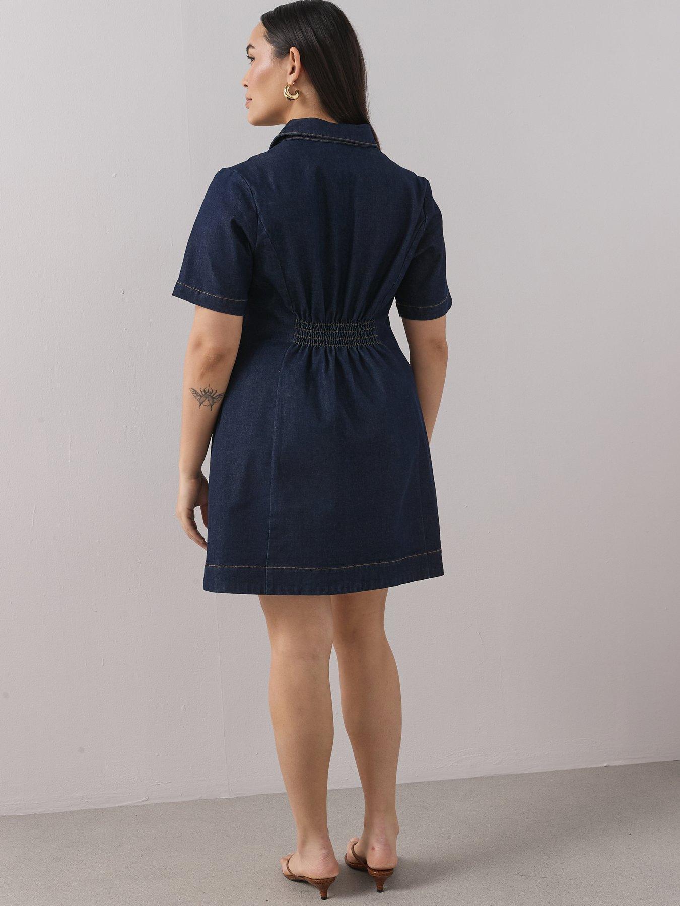 Image 2 of 6 of The Very Collection Curve Collared Denim Stretch Shift Dress - Indigo