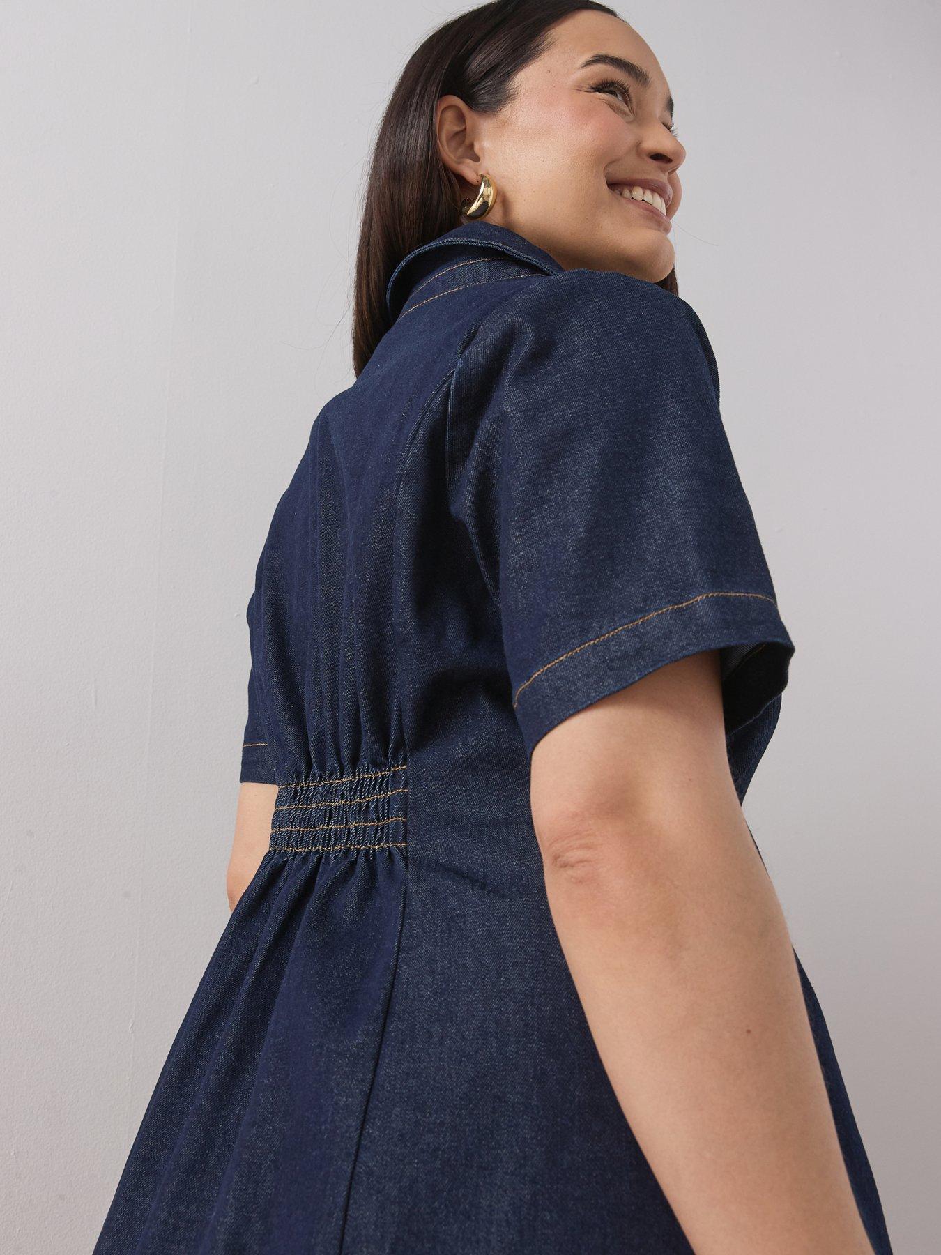 Image 5 of 6 of The Very Collection Curve Collared Denim Stretch Shift Dress - Indigo