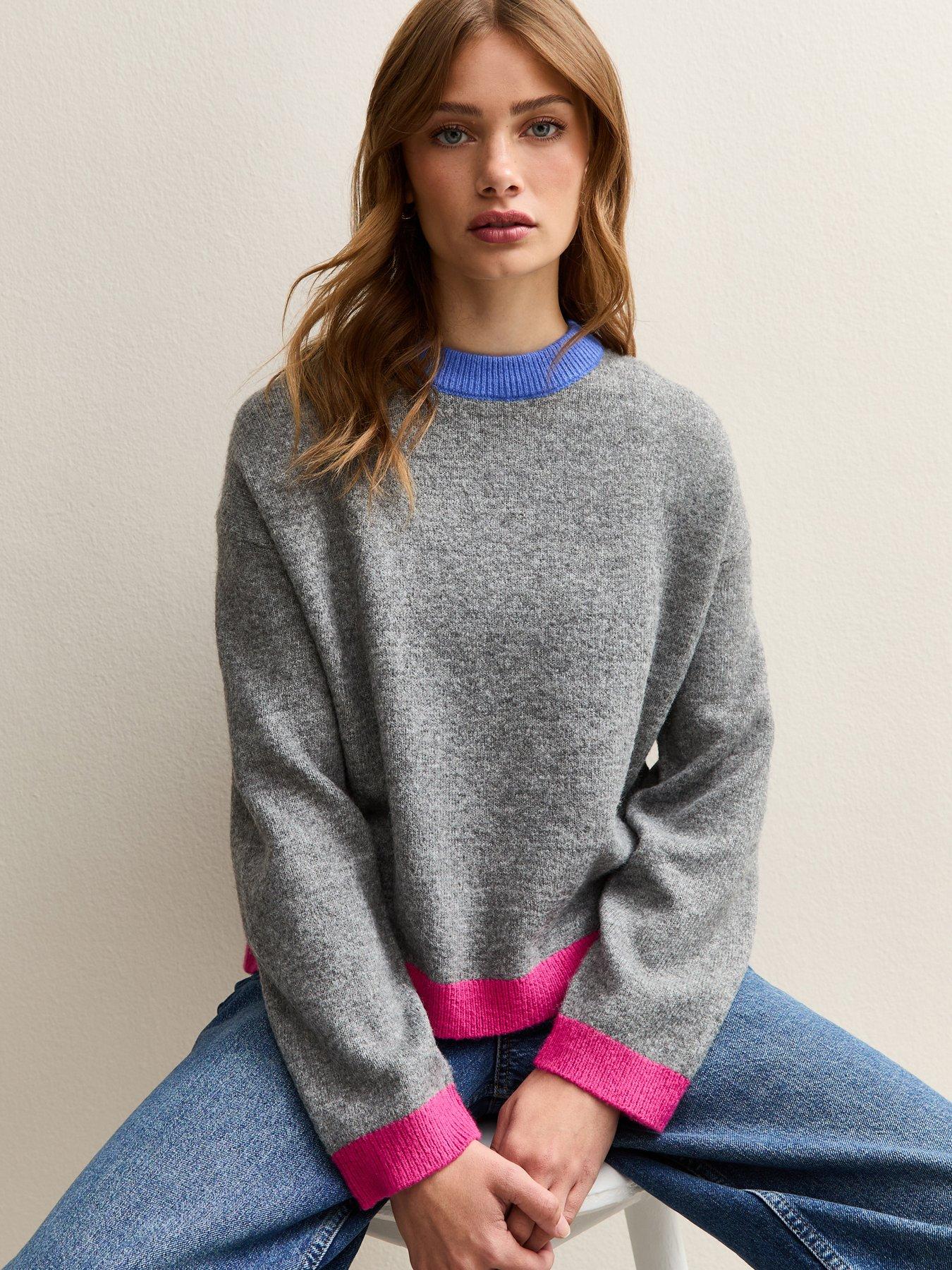 new-look-grey-contrast-rib-crew-neck-jumper