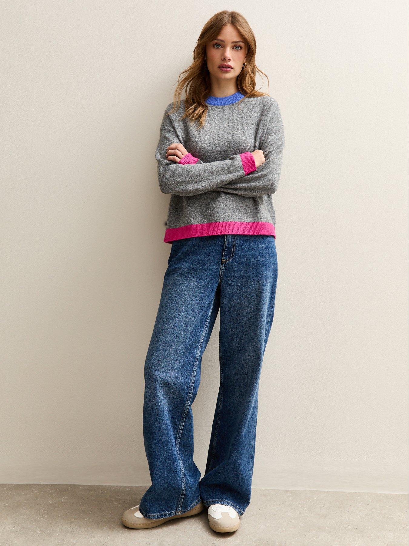 new-look-grey-contrast-rib-crew-neck-jumperback