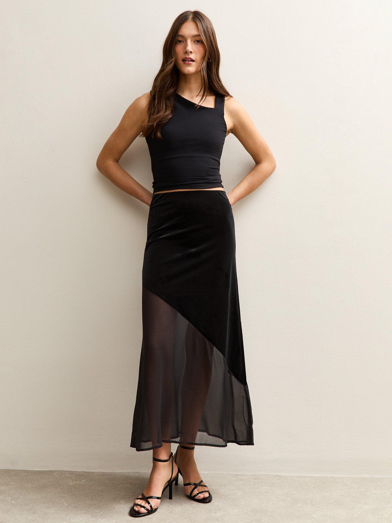 new-look-black-chiffon-and-velvet-midi-skirt