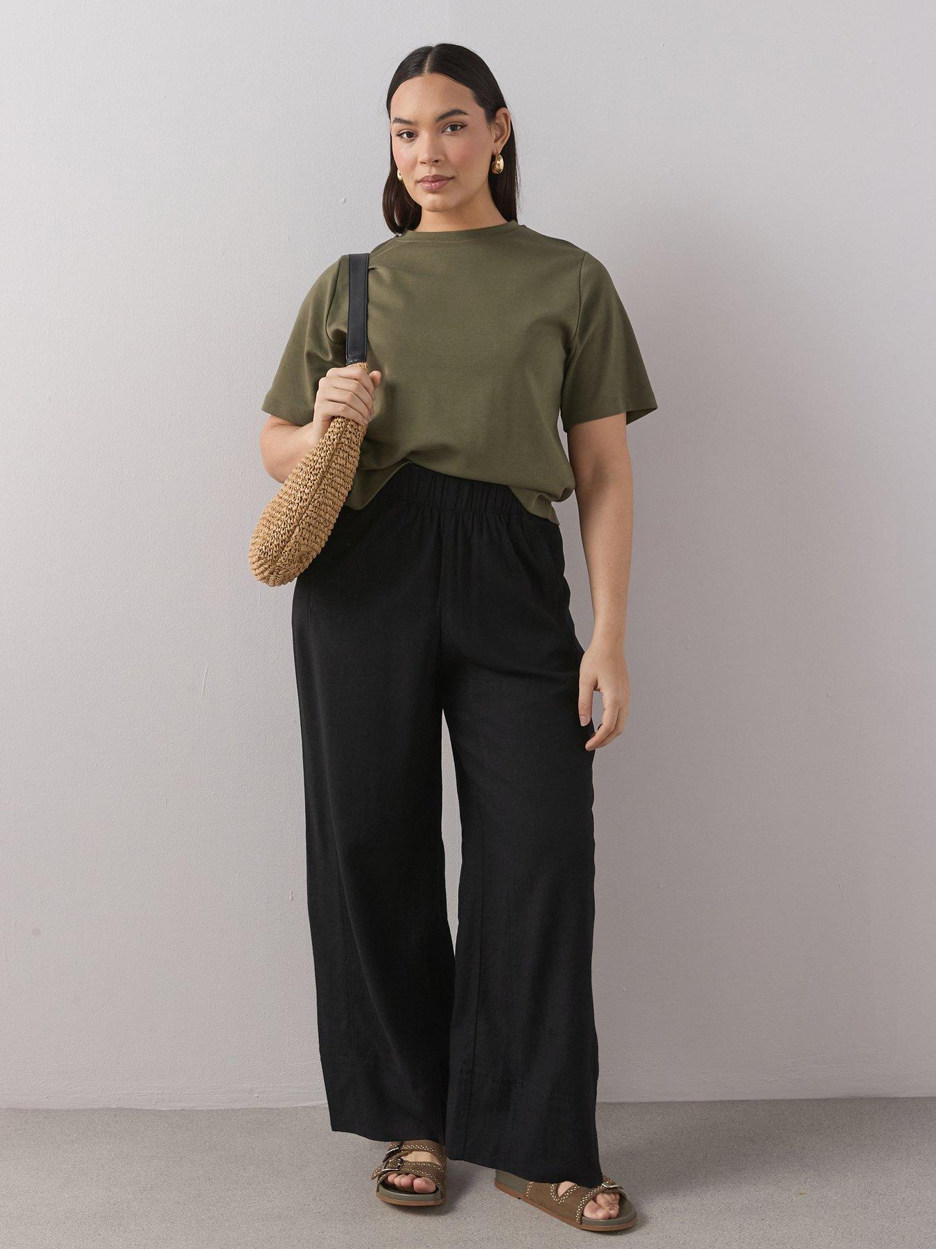 The Very Collection Curve Elasticated Waist Wide Leg Linen Trouser - Black