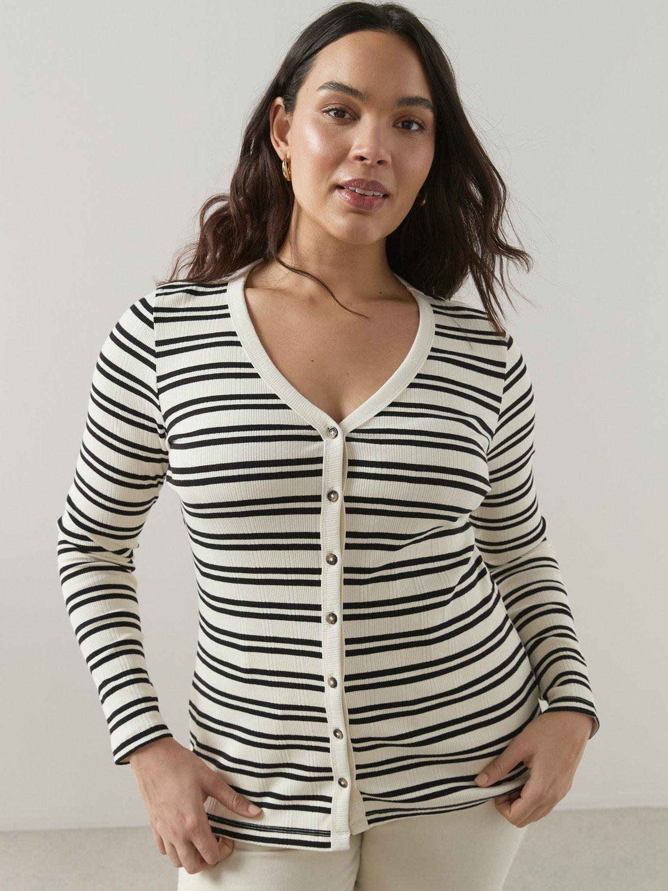Image 1 of 6 of The Very Collection Curve Curve Stripe Rib Button Through Top