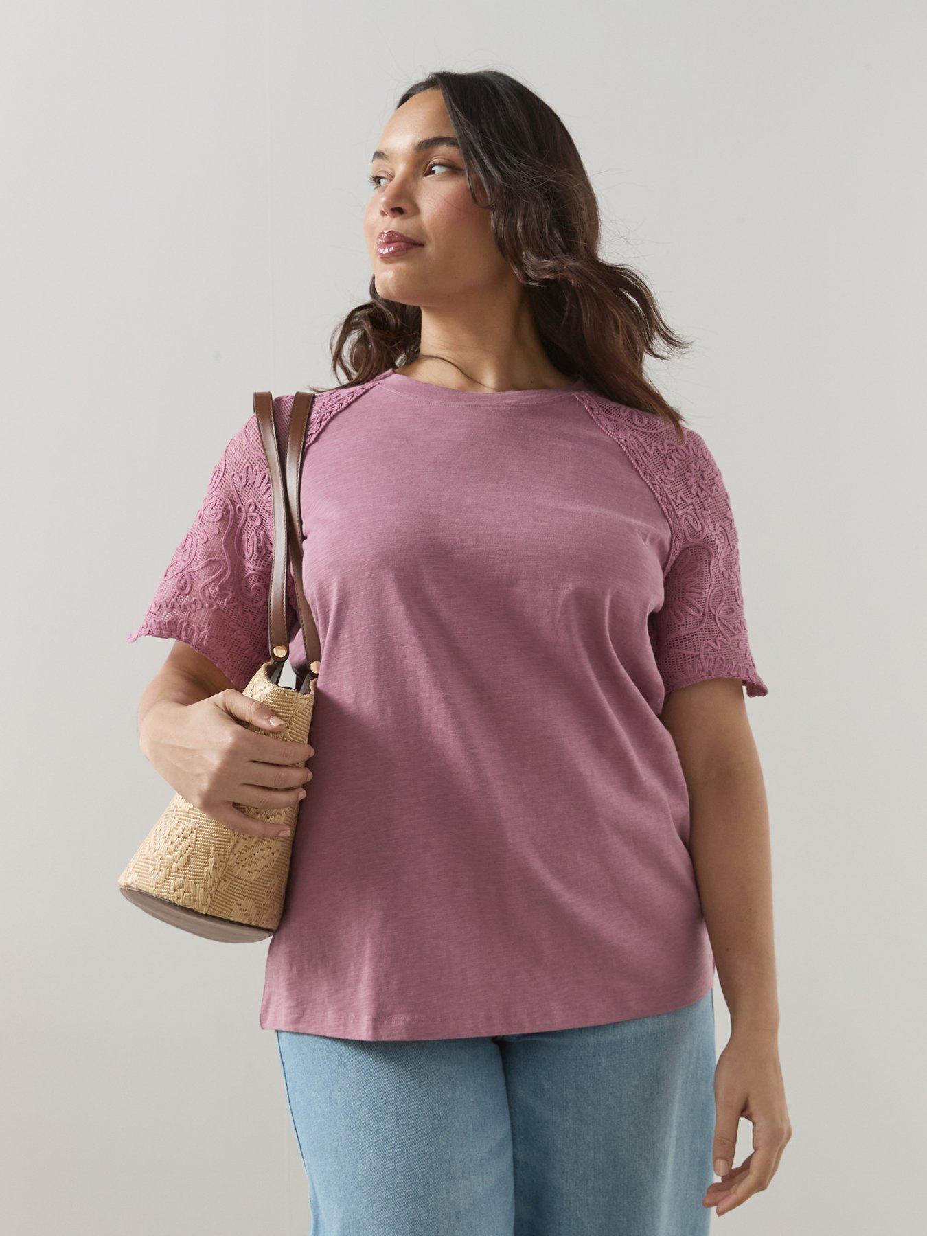 Image 1 of 6 of The Very Collection Curve Lace Sleeve T-shirt