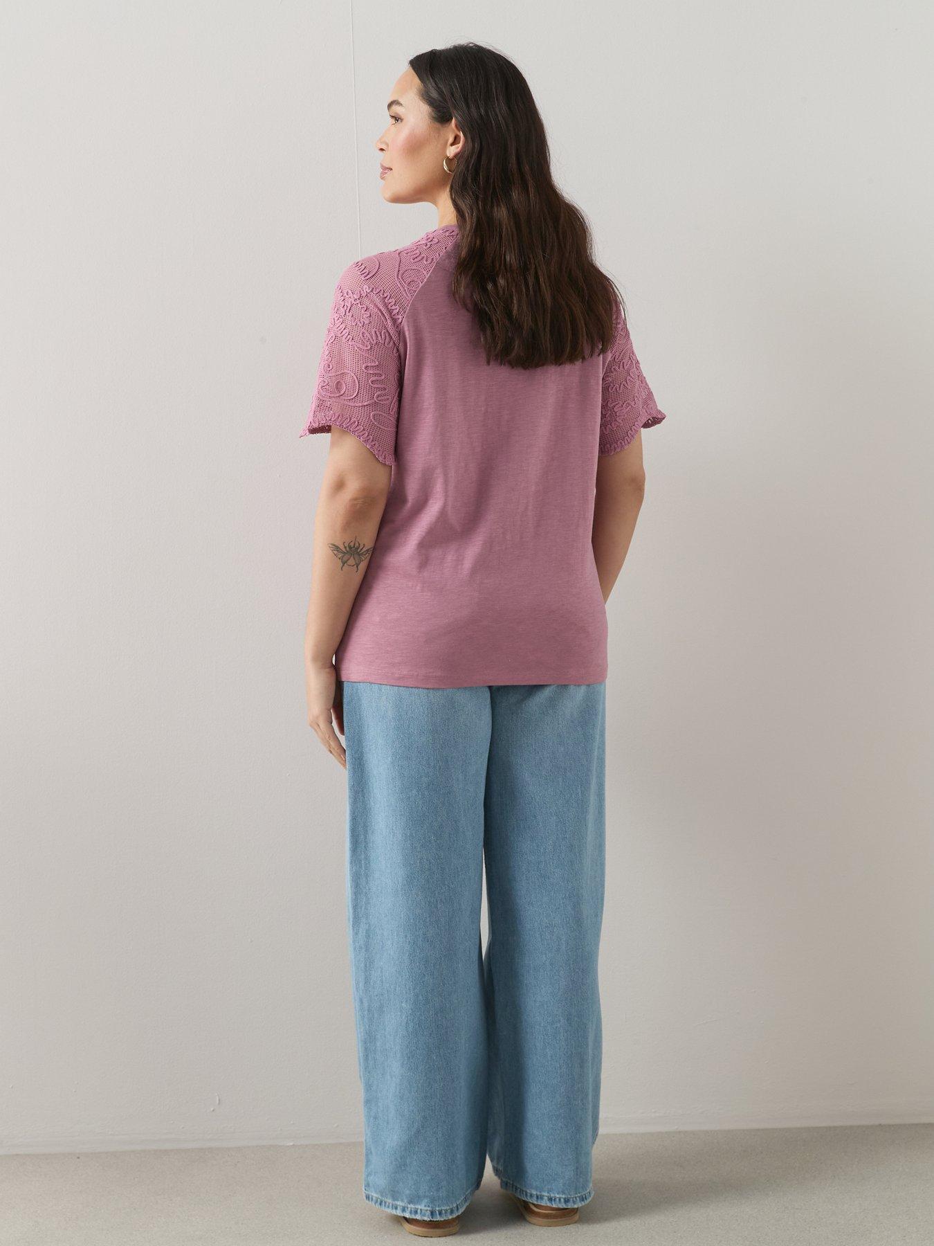 Image 2 of 6 of The Very Collection Curve Lace Sleeve T-shirt