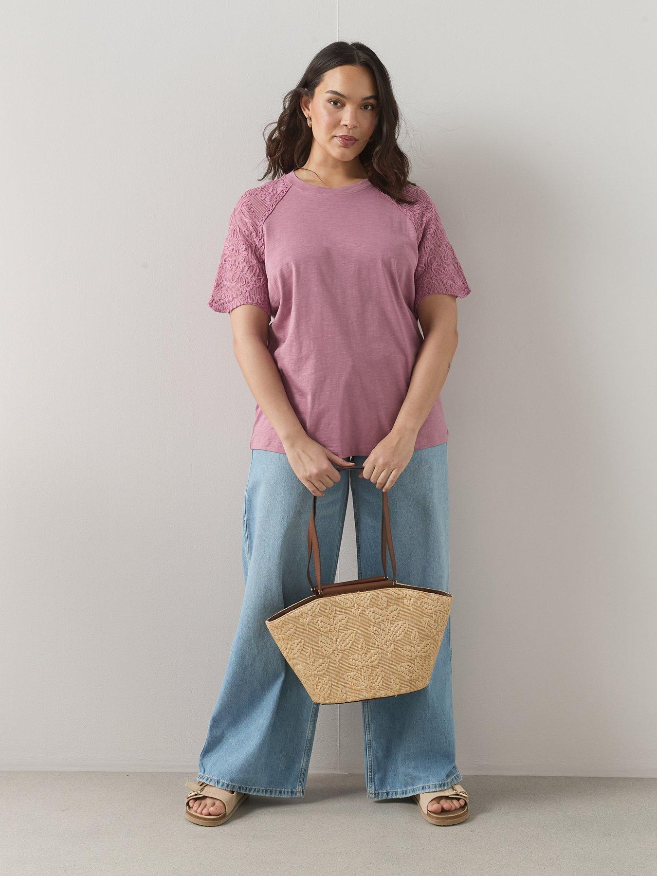 Image 3 of 6 of The Very Collection Curve Lace Sleeve T-shirt