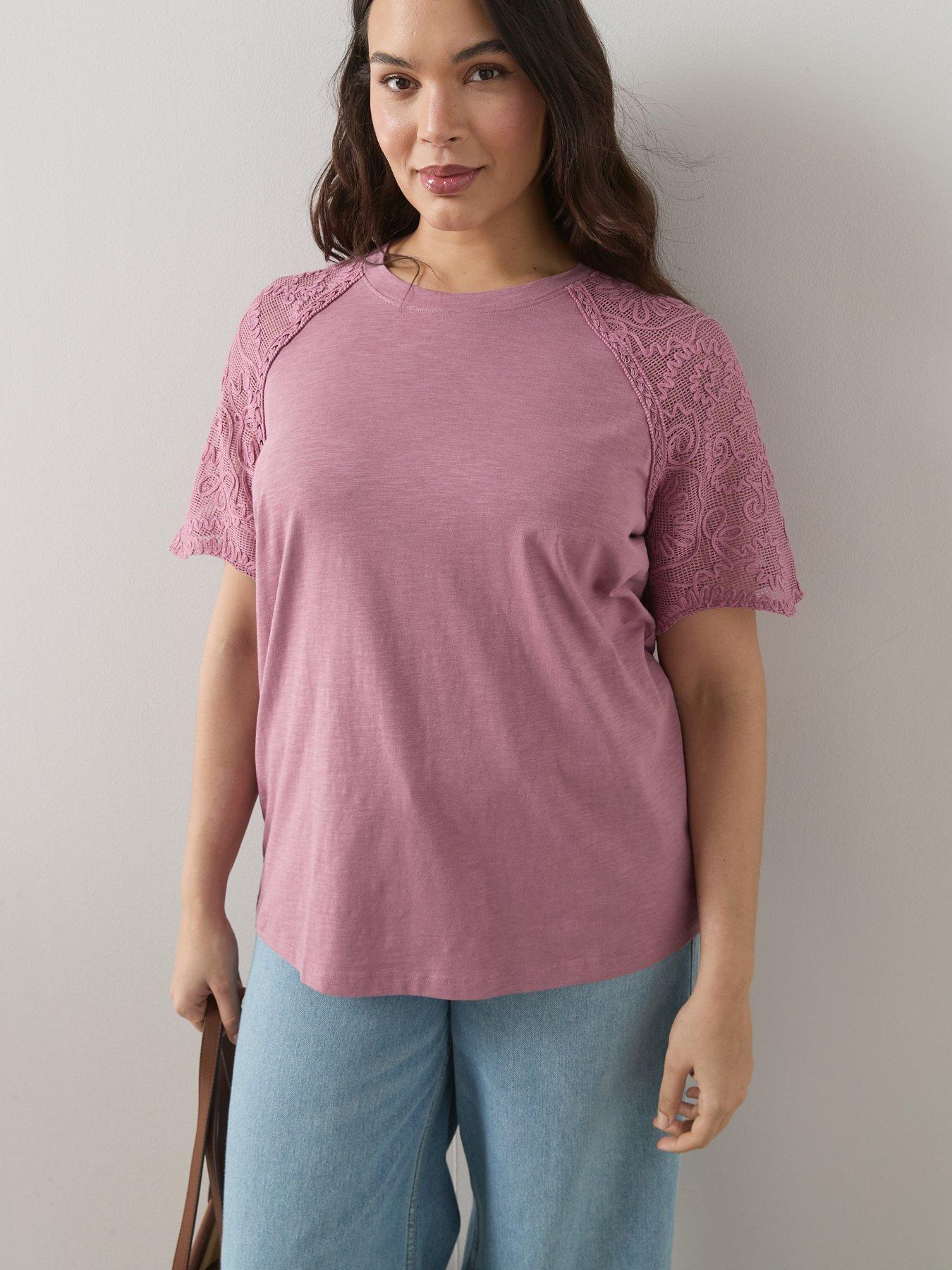 Image 6 of 6 of The Very Collection Curve Lace Sleeve T-shirt