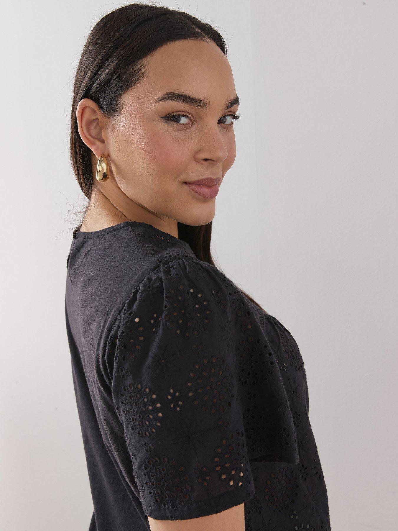 Image 5 of 6 of The Very Collection Curve Broderie Front Top - Black