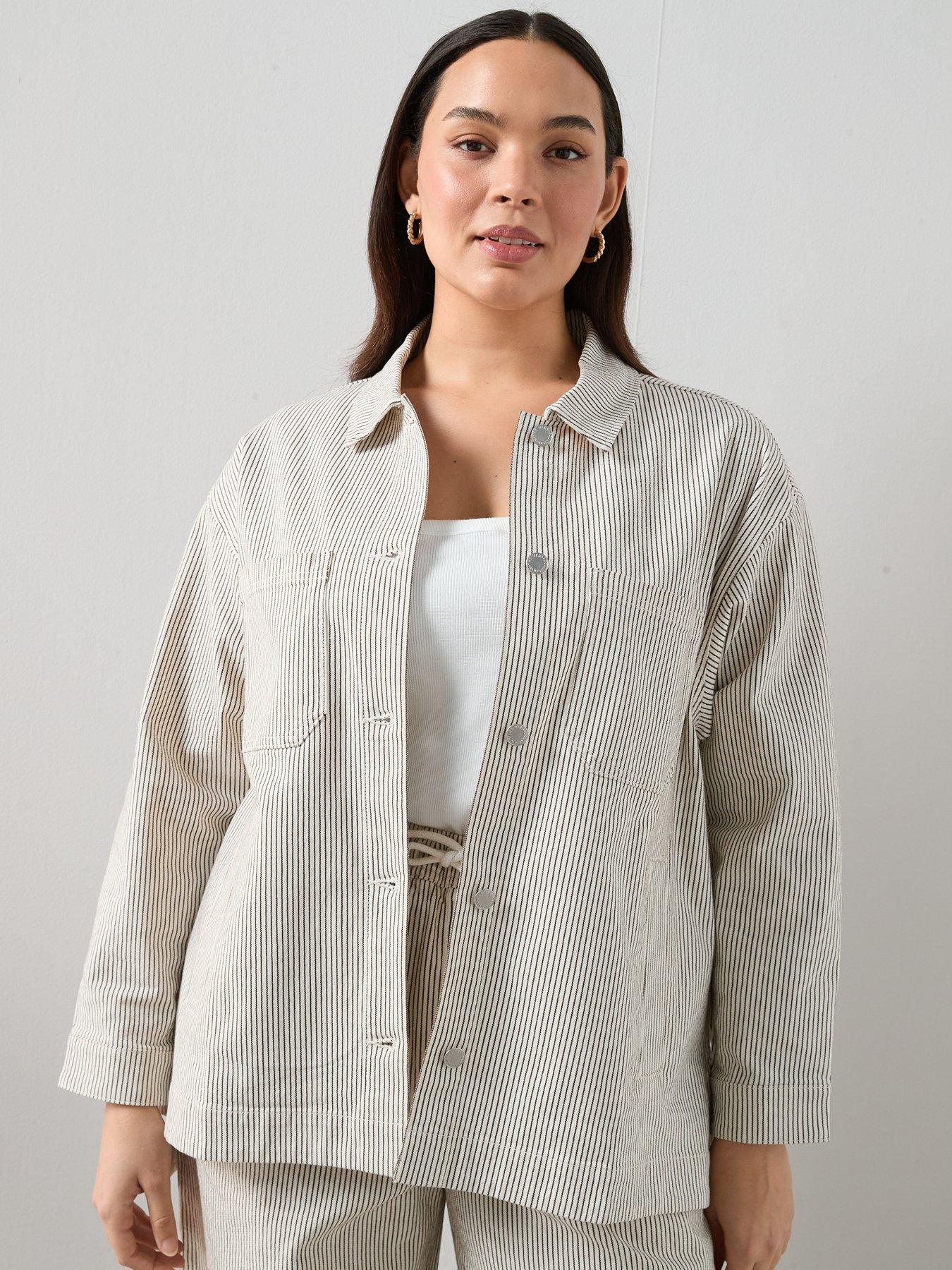 Image 1 of 6 of The Very Collection Curve Stripe Oversized Denim Jacket