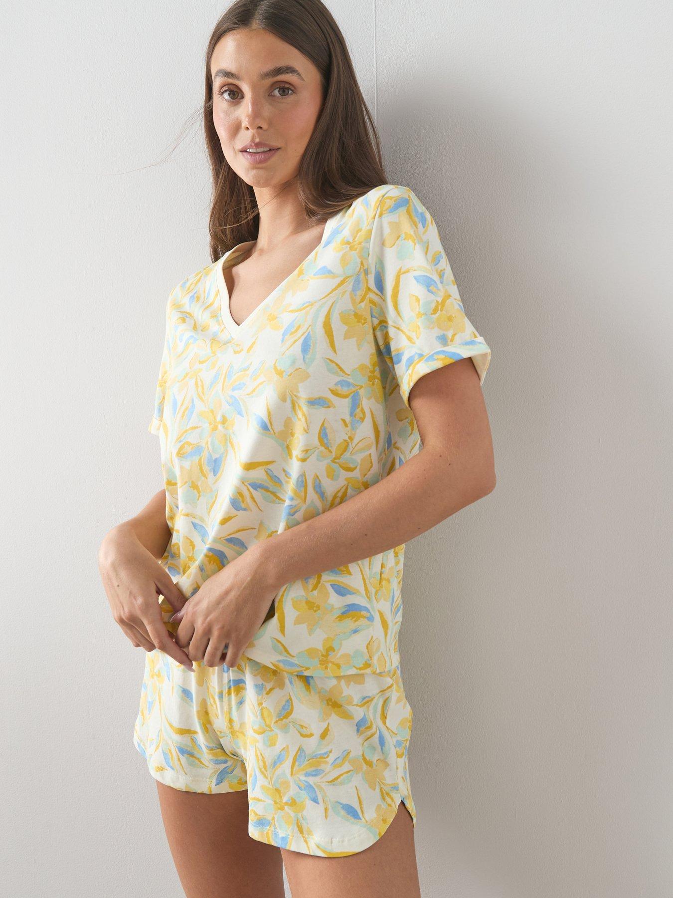 Image 1 of 6 of The Very Collection Floral V Neck Tshirt And Short Pyjama Set