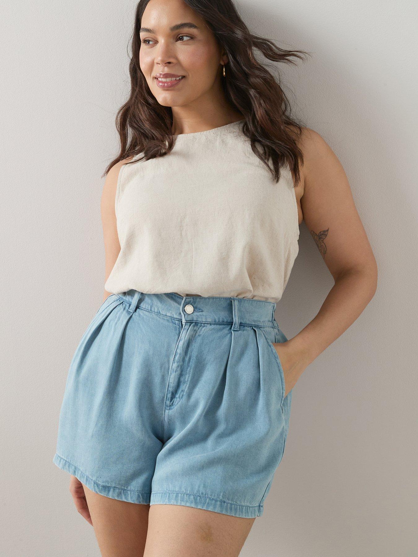 Image 1 of 6 of The Very Collection Curve Soft Touch Denim Elasticated Waist Shorts - Blue
