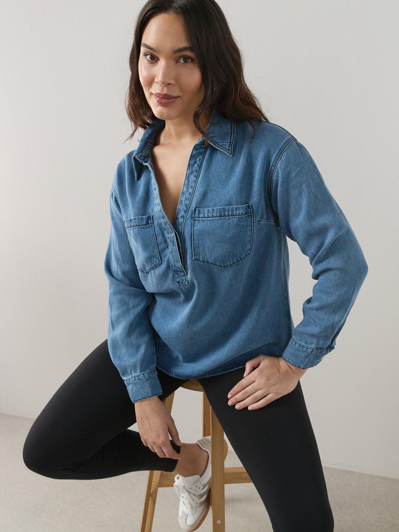Image 1 of 6 of The Very Collection Curve Curve Collared Denim Shirt