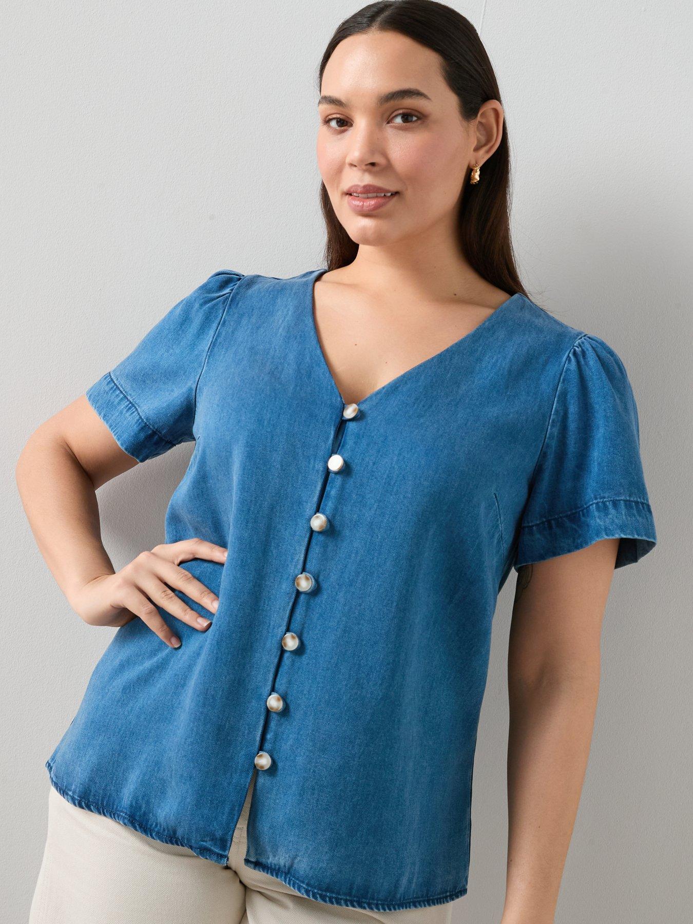 Image 1 of 6 of The Very Collection Curve Denim Button Through Blouse
