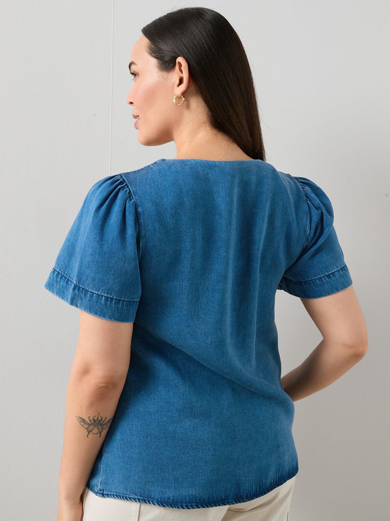 Image 2 of 6 of The Very Collection Curve Denim Button Through Blouse
