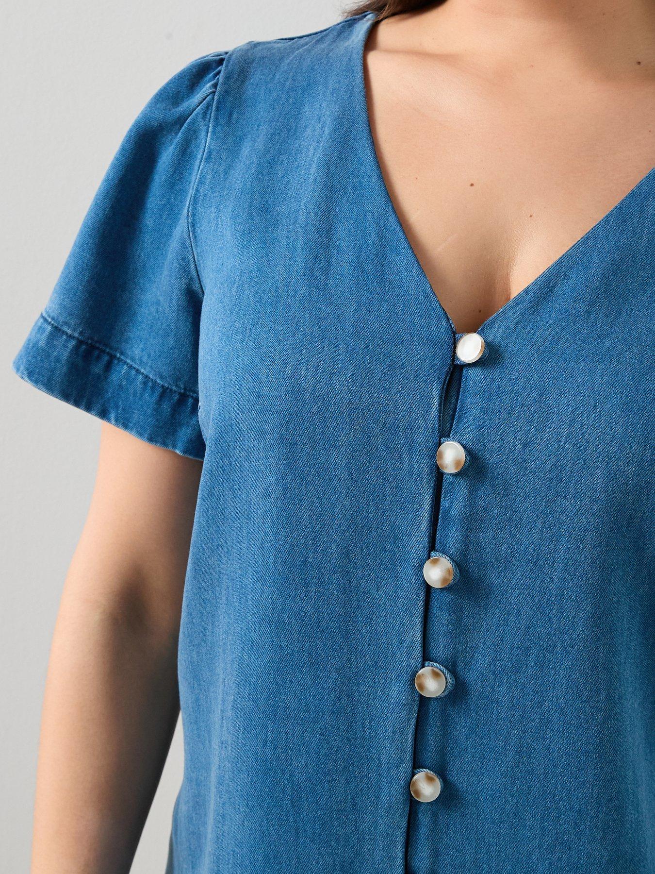 Image 4 of 6 of The Very Collection Curve Denim Button Through Blouse
